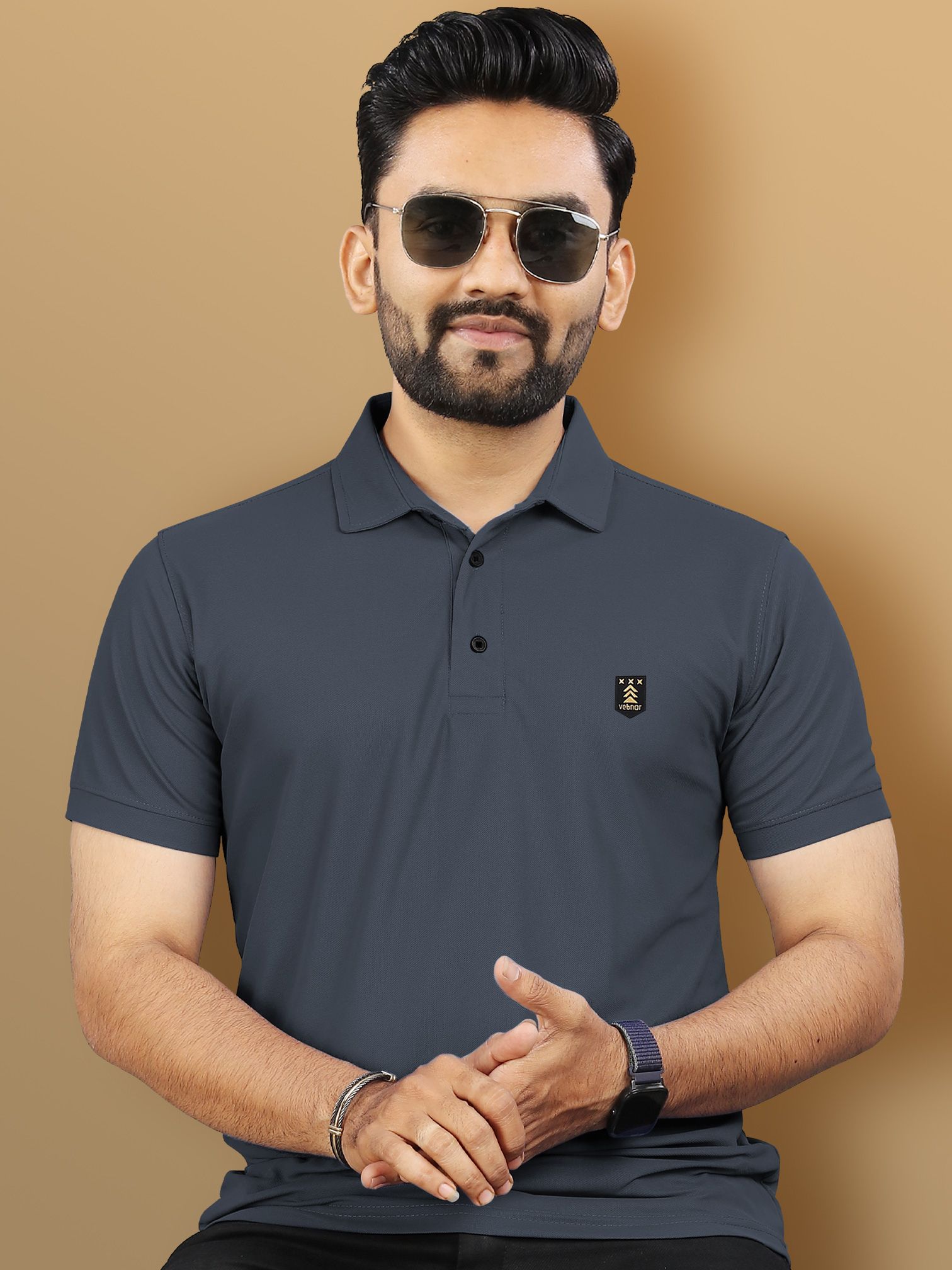 vebnor Men Solid Polo Neck Polyester Grey T-Shirt-picture-10