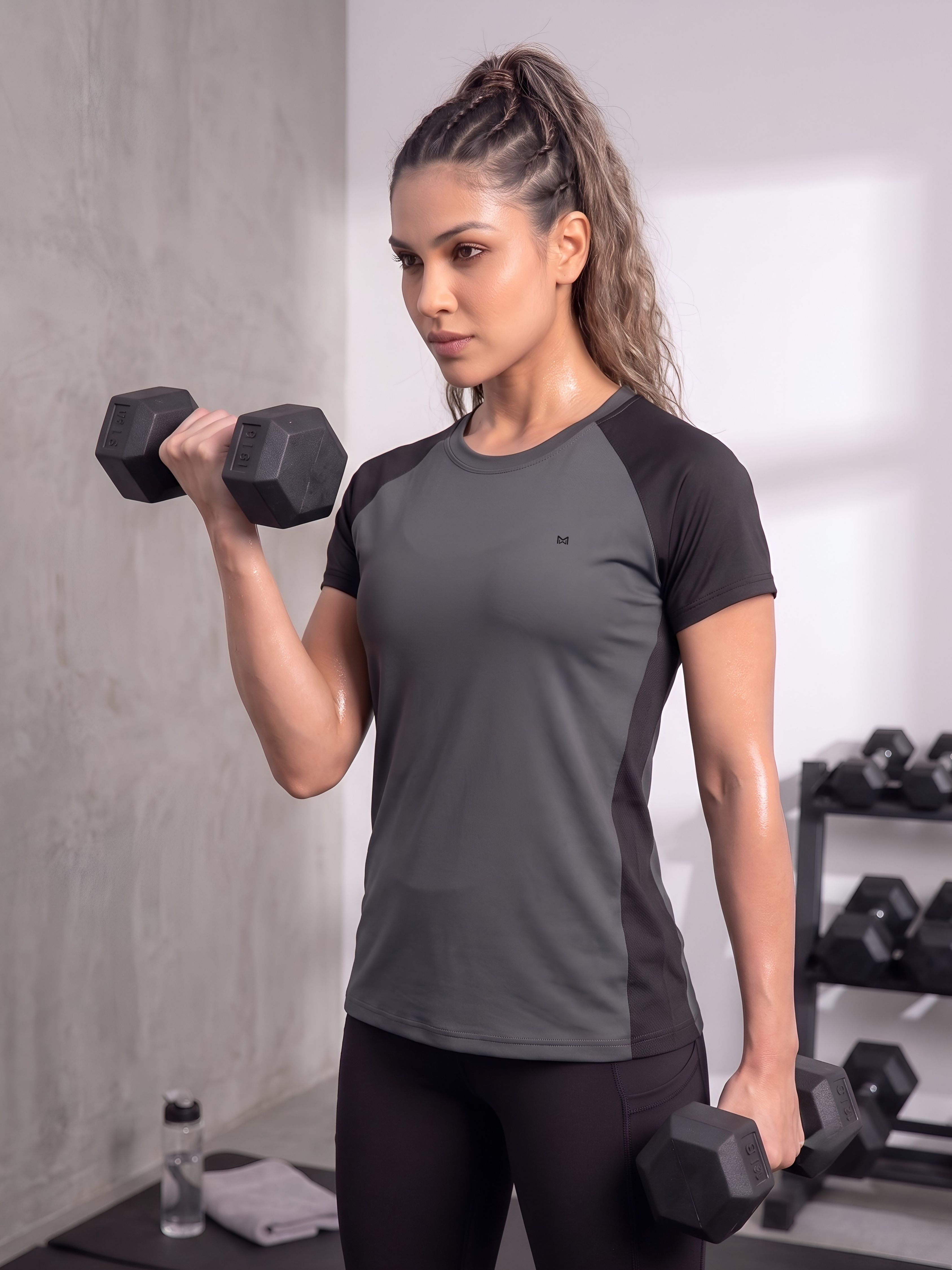 Women Solid Round Neck Polyester Grey T-Shirt-image-42