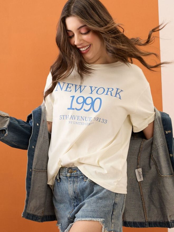 Women Typography Round Neck Pure Cotton White T-Shirt-image-12