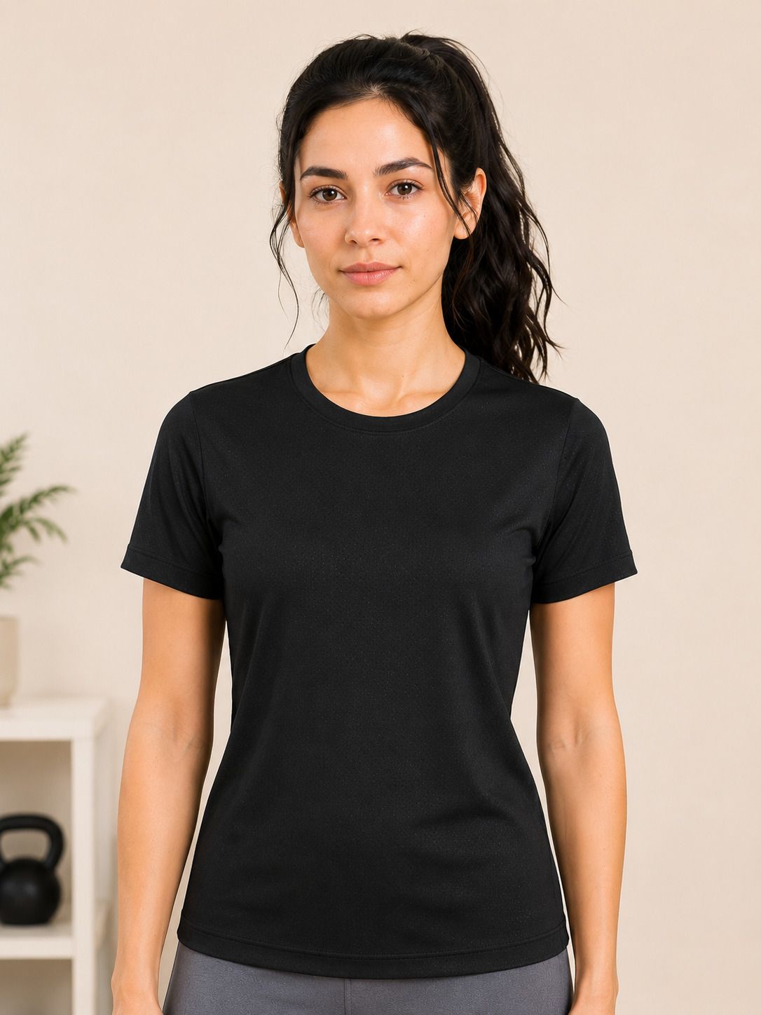 barbora Women Solid Round Neck Polyester Black T-Shirt-picture-16