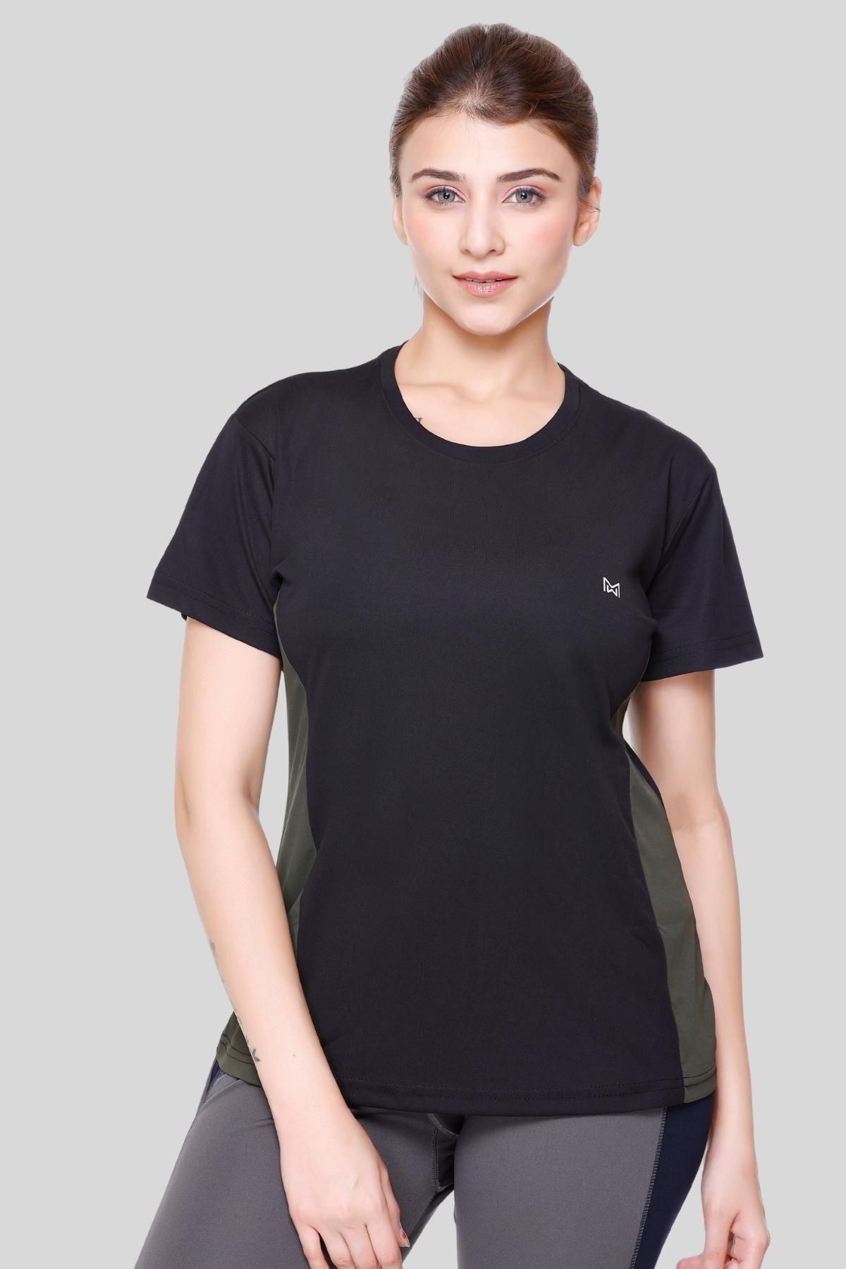 Women Colorblock Round Neck Polyester Black T-Shirt-image-13