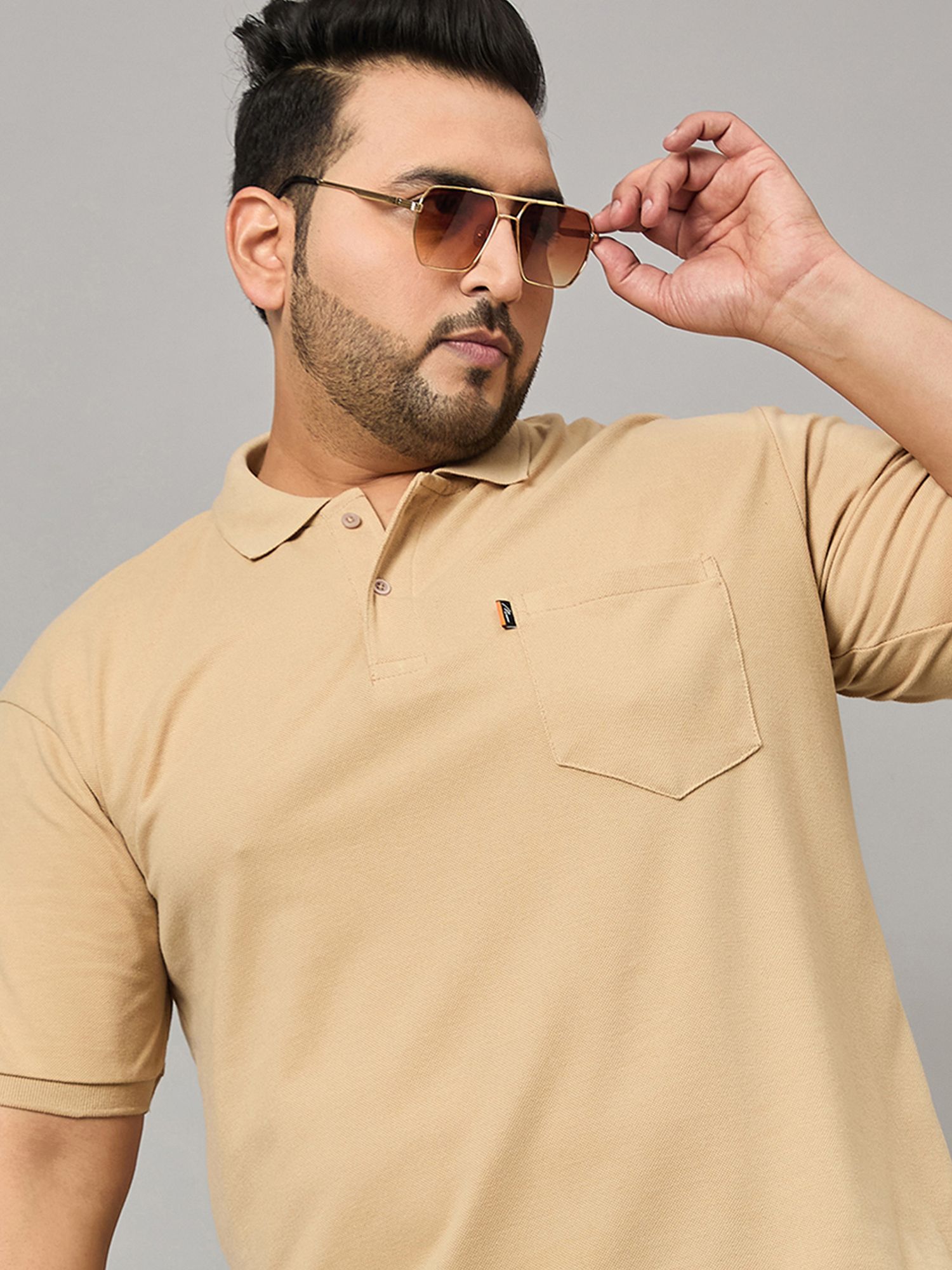 mxn Men Solid Polo Neck Cotton Blend Beige T-Shirt-picture-11