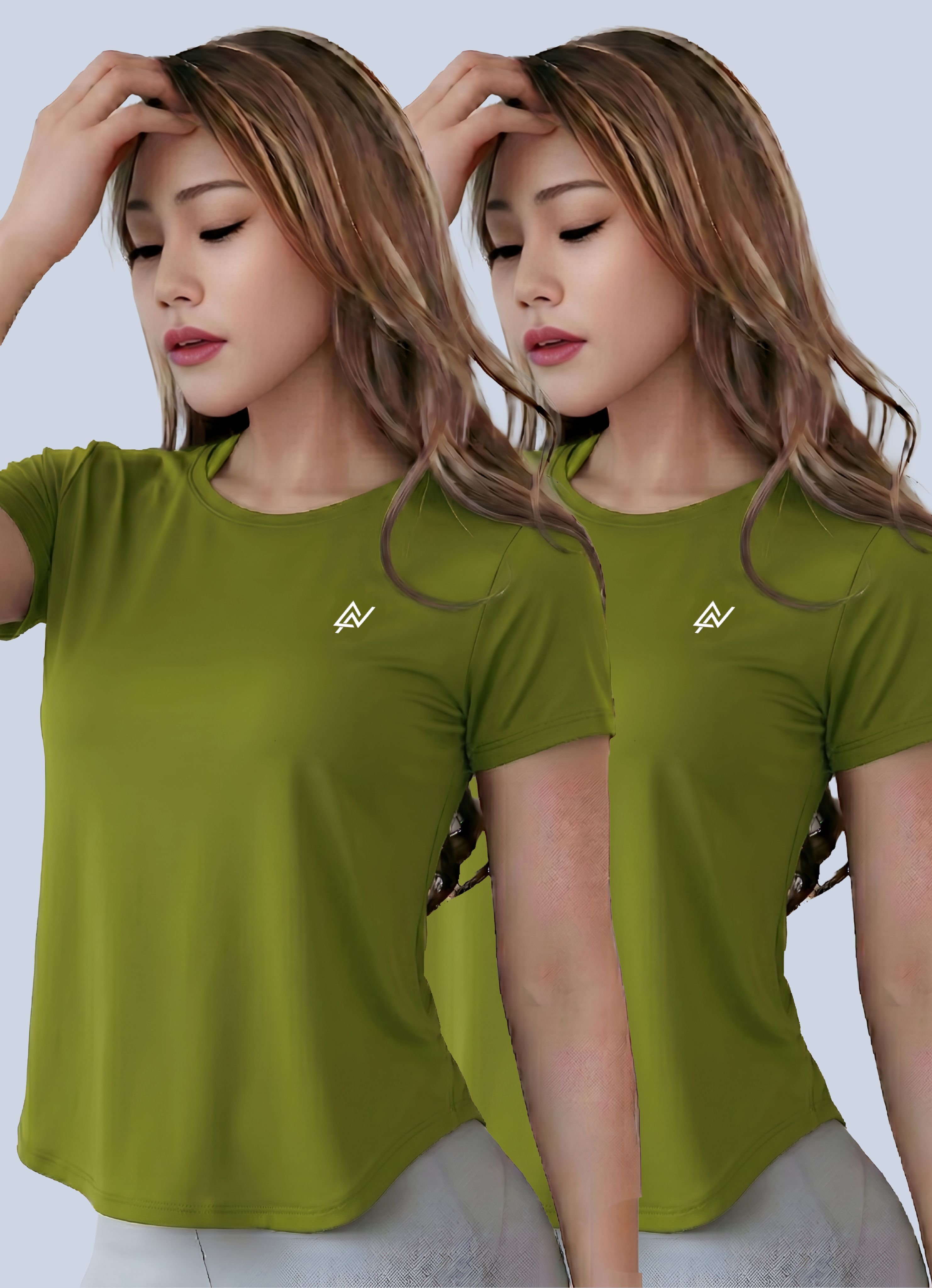 nexsus apparels Pack of 2 Women Printed Round Neck Polyester Green T-Shirt-picture-11
