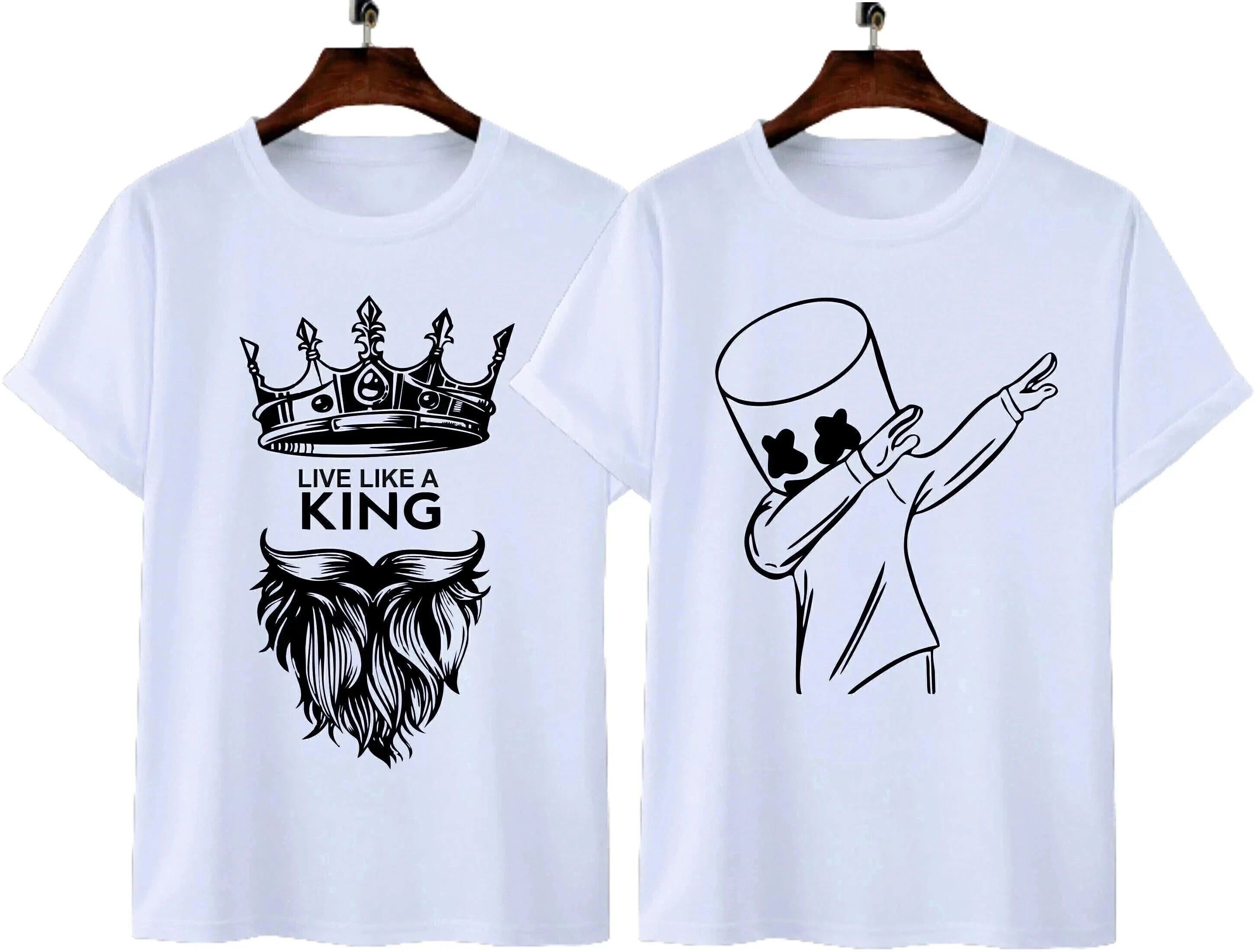 Pack of 2 Men Printed Round Neck Polycotton White T-Shirt-image-8