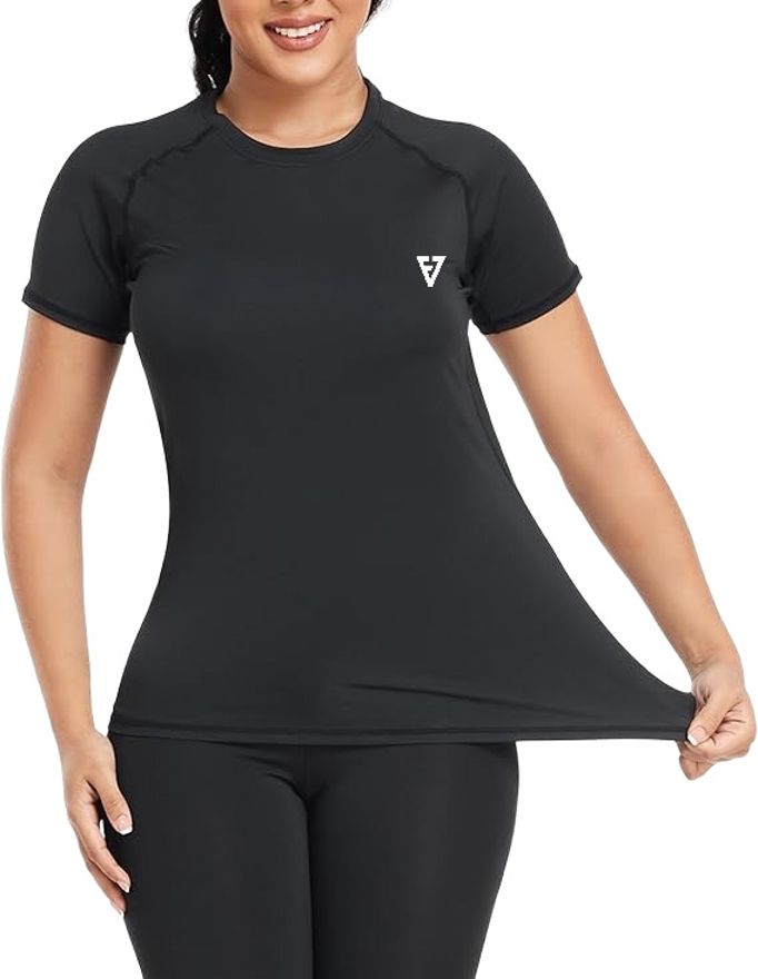 Women Solid Crew Neck Nylon Black T-Shirt-image-45