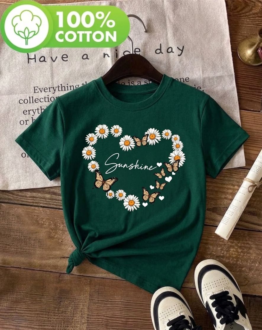 Women Floral Print, Graphic Print, Printed Round Neck Pure Cotton Green T-Shirt-image-26