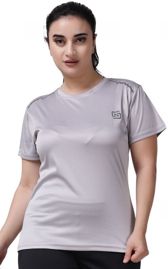 nd Women Solid Round Neck Polyester Silver T-Shirt-picture-17