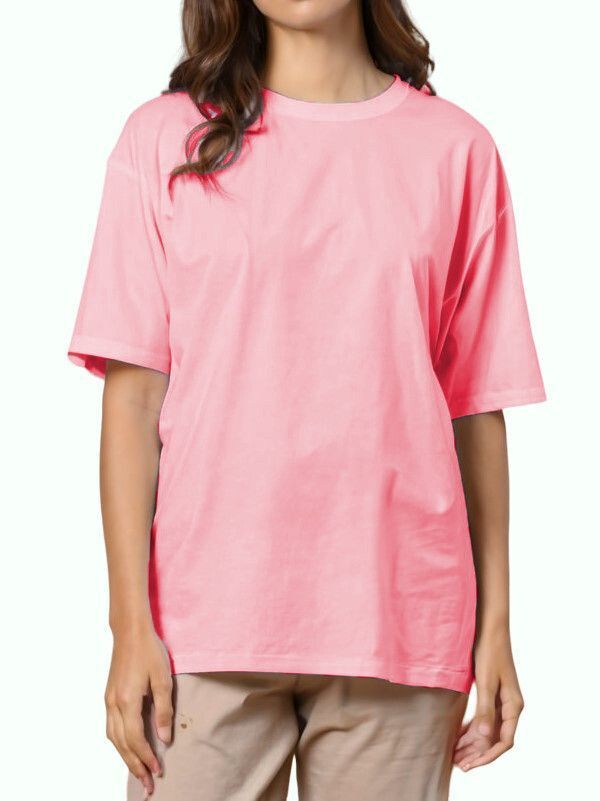 lcyflame Women Solid Round Neck Polycotton Pink T-Shirt-picture-11