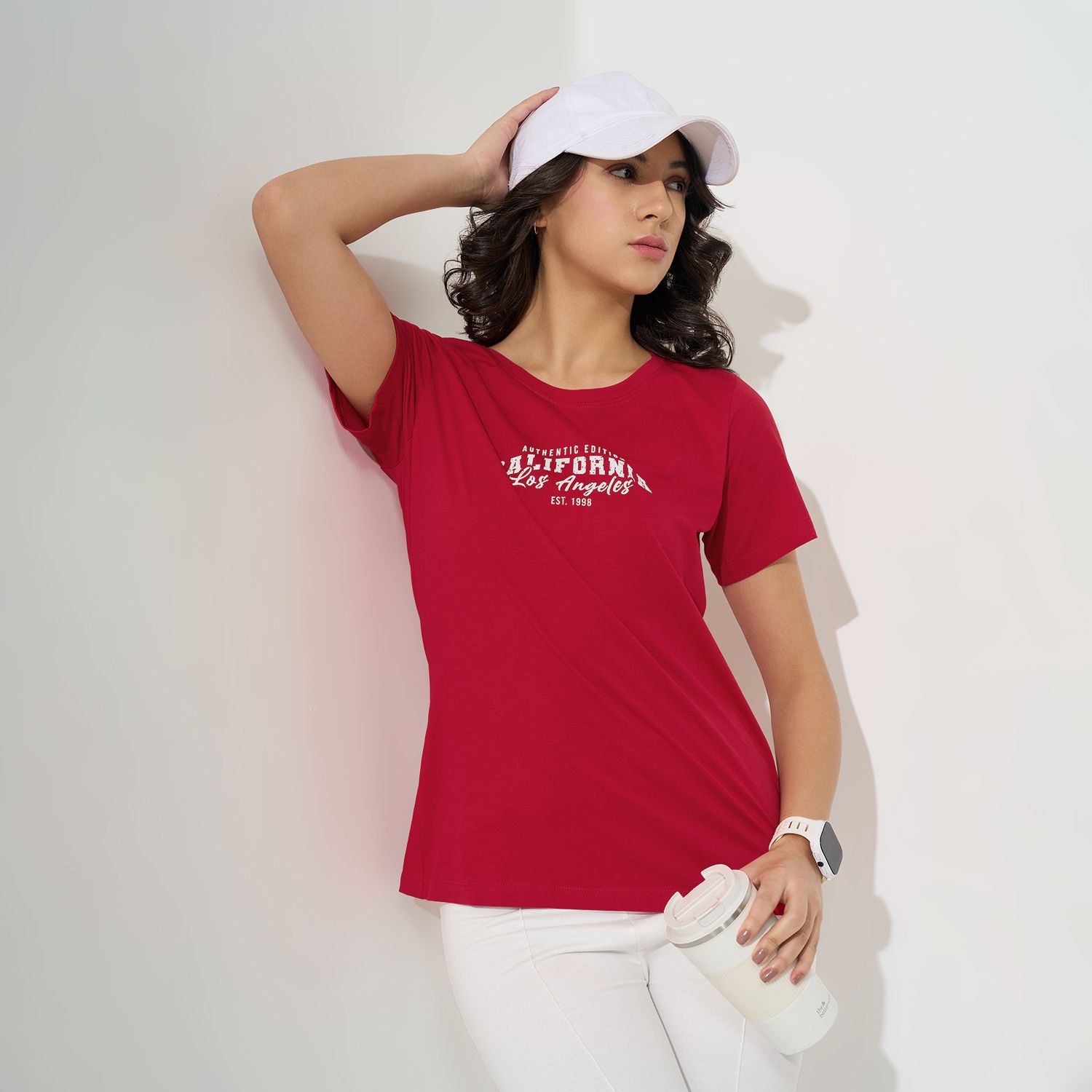 ajile by pantaloons Women Printed Round Neck Cotton Blend Red T-Shirt-picture-16