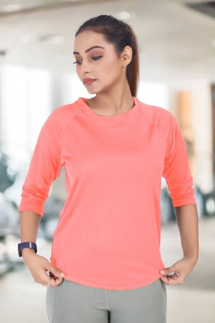 myo2 Women Solid Round Neck Reversible Polyester Pink T-Shirt-picture-2