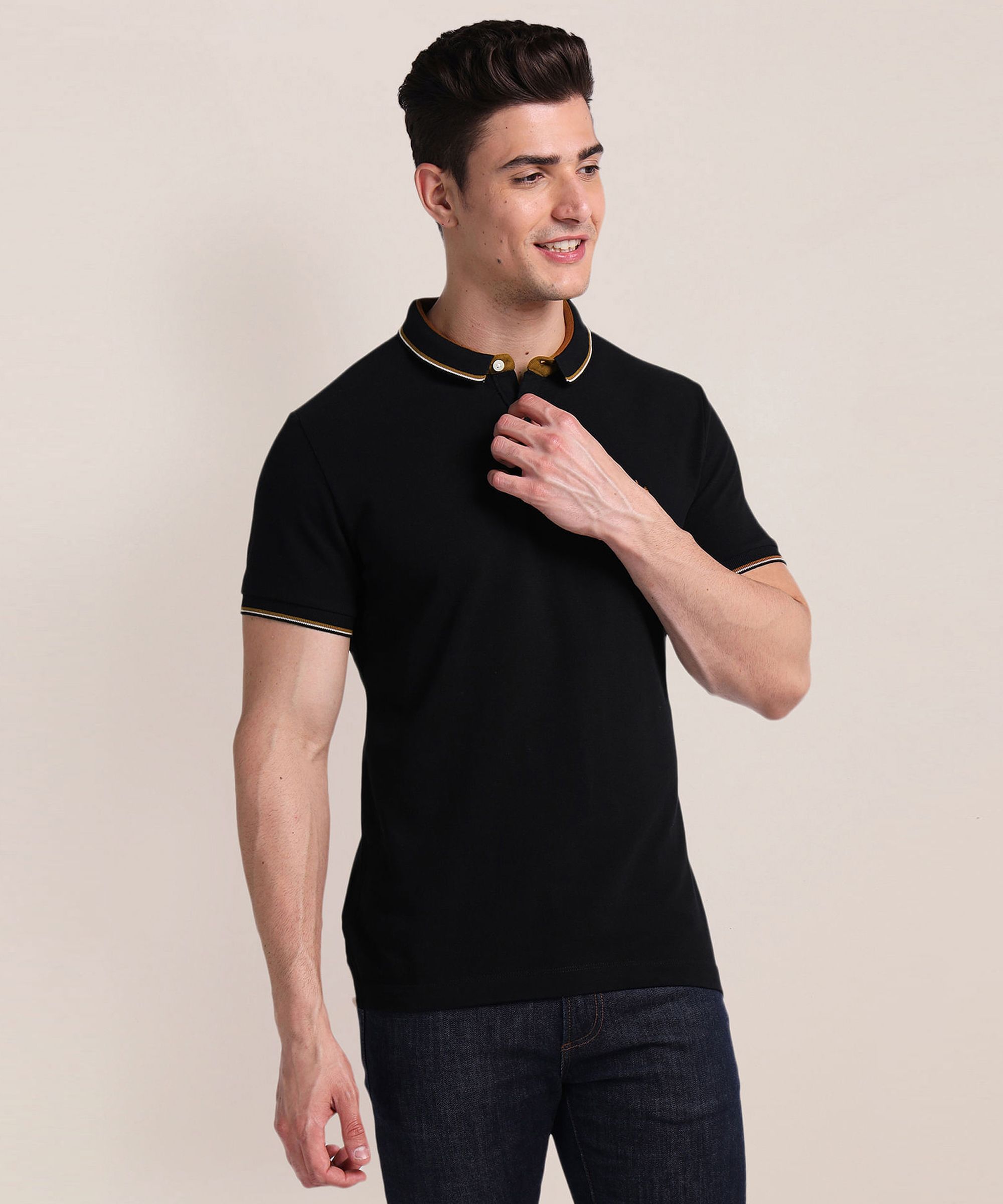 u.s. polo assn. Men Solid Polo Neck Pure Cotton Black T-Shirt-picture-13