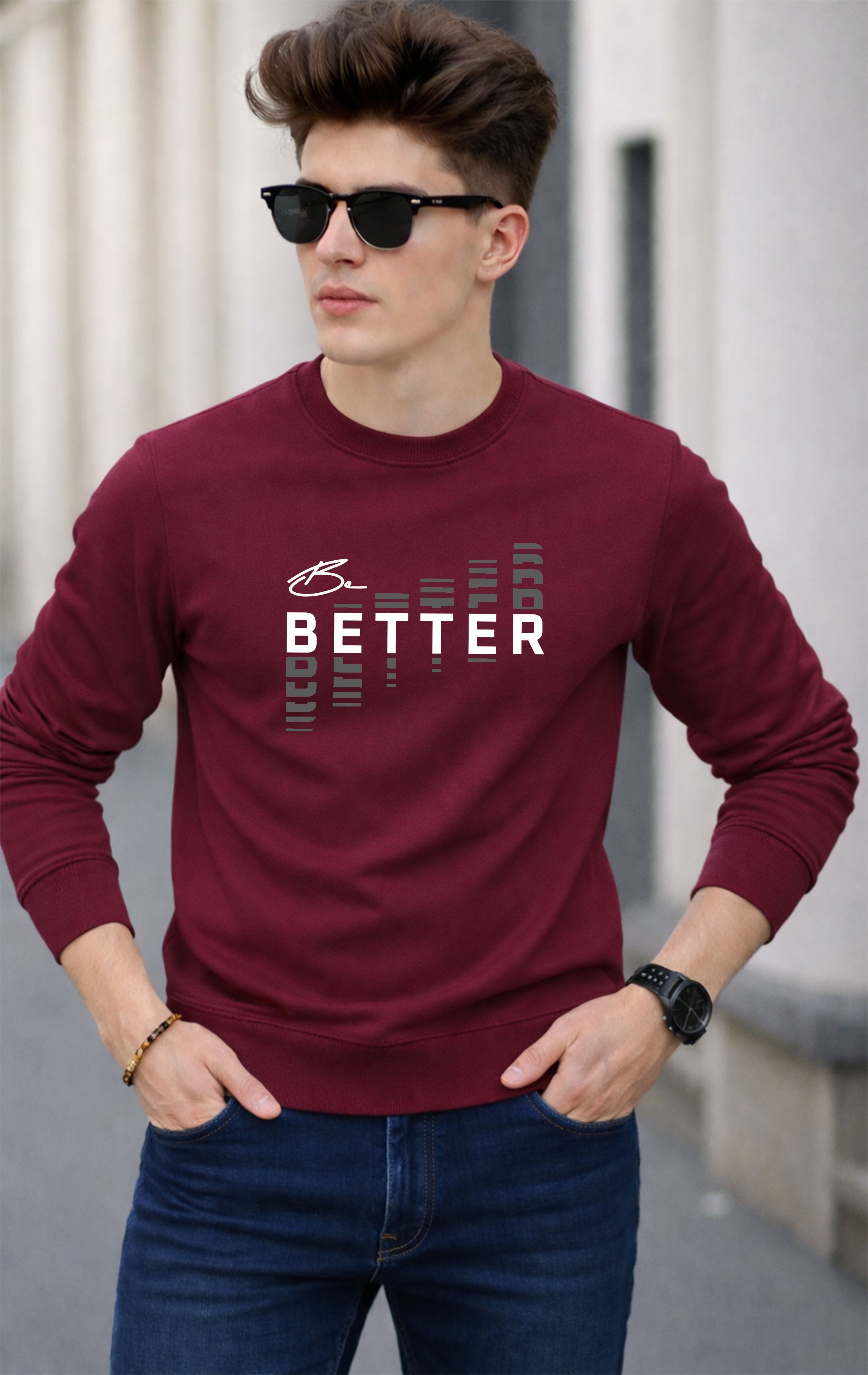 Men Typography, Graphic Print Round Neck Cotton Blend Maroon T-Shirt-image-12