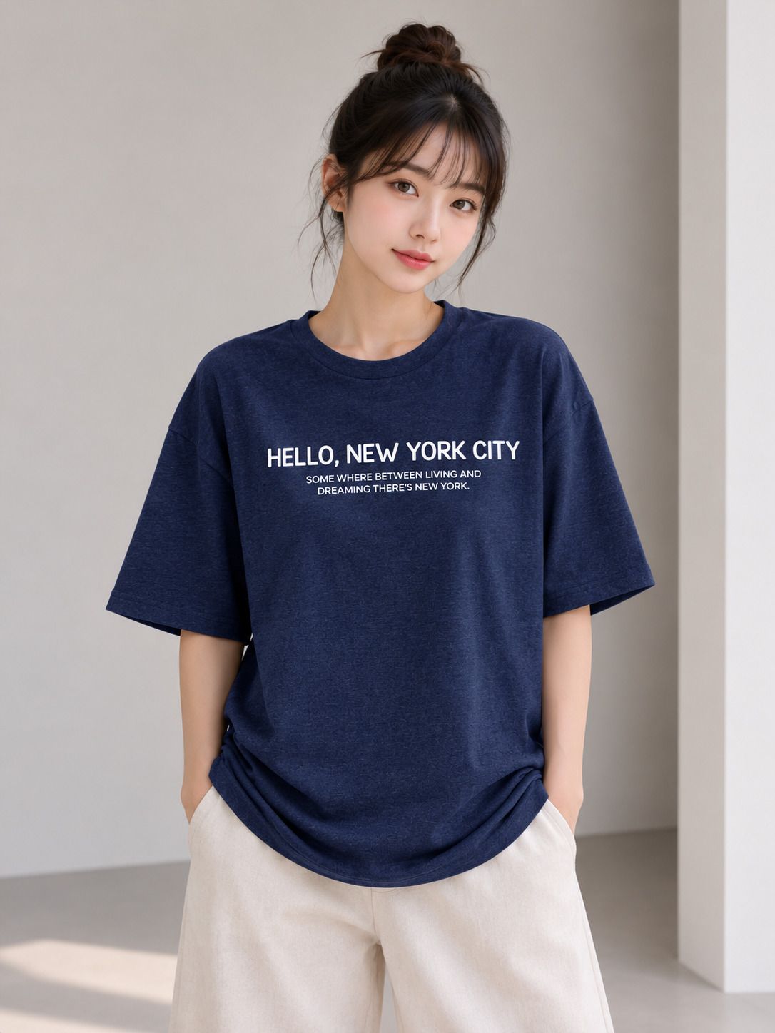 Women Typography Round Neck Cotton Blend Navy Blue T-Shirt-image-14
