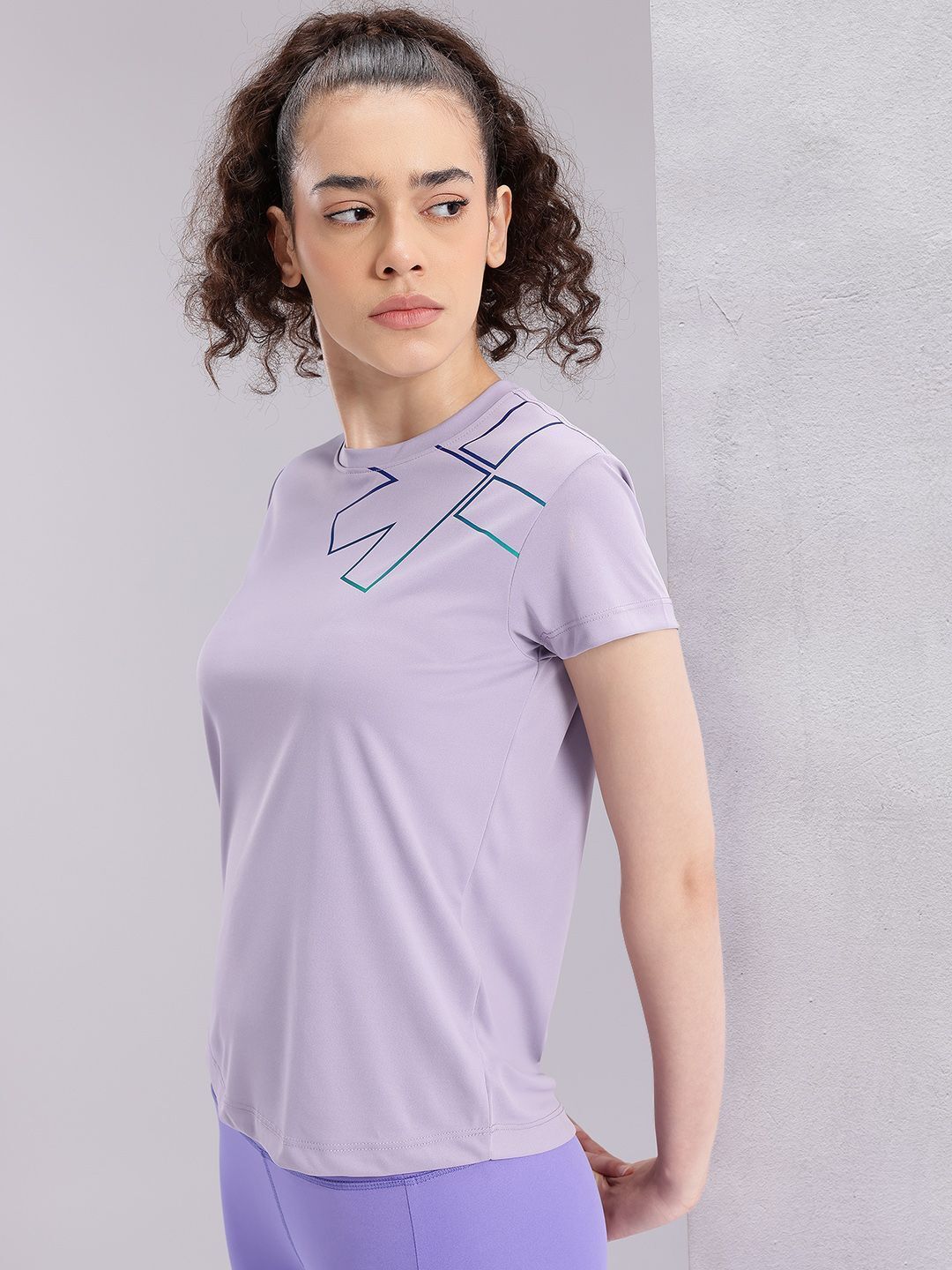 Women Printed Round Neck Polyester Purple T-Shirt