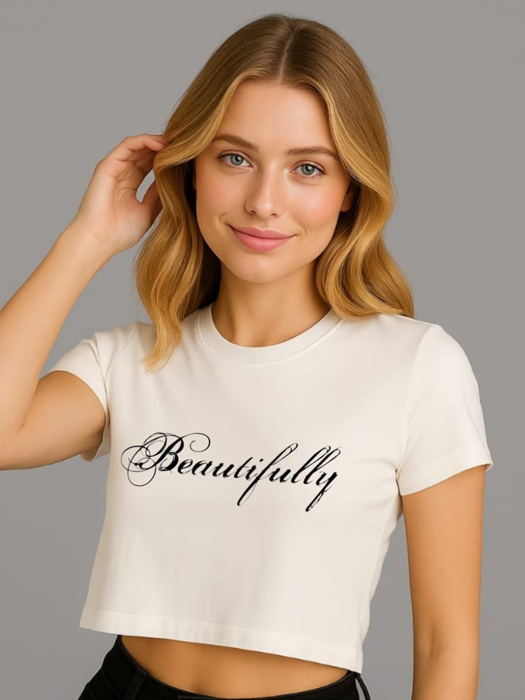 Women Solid Round Neck Cotton Blend White T-Shirt