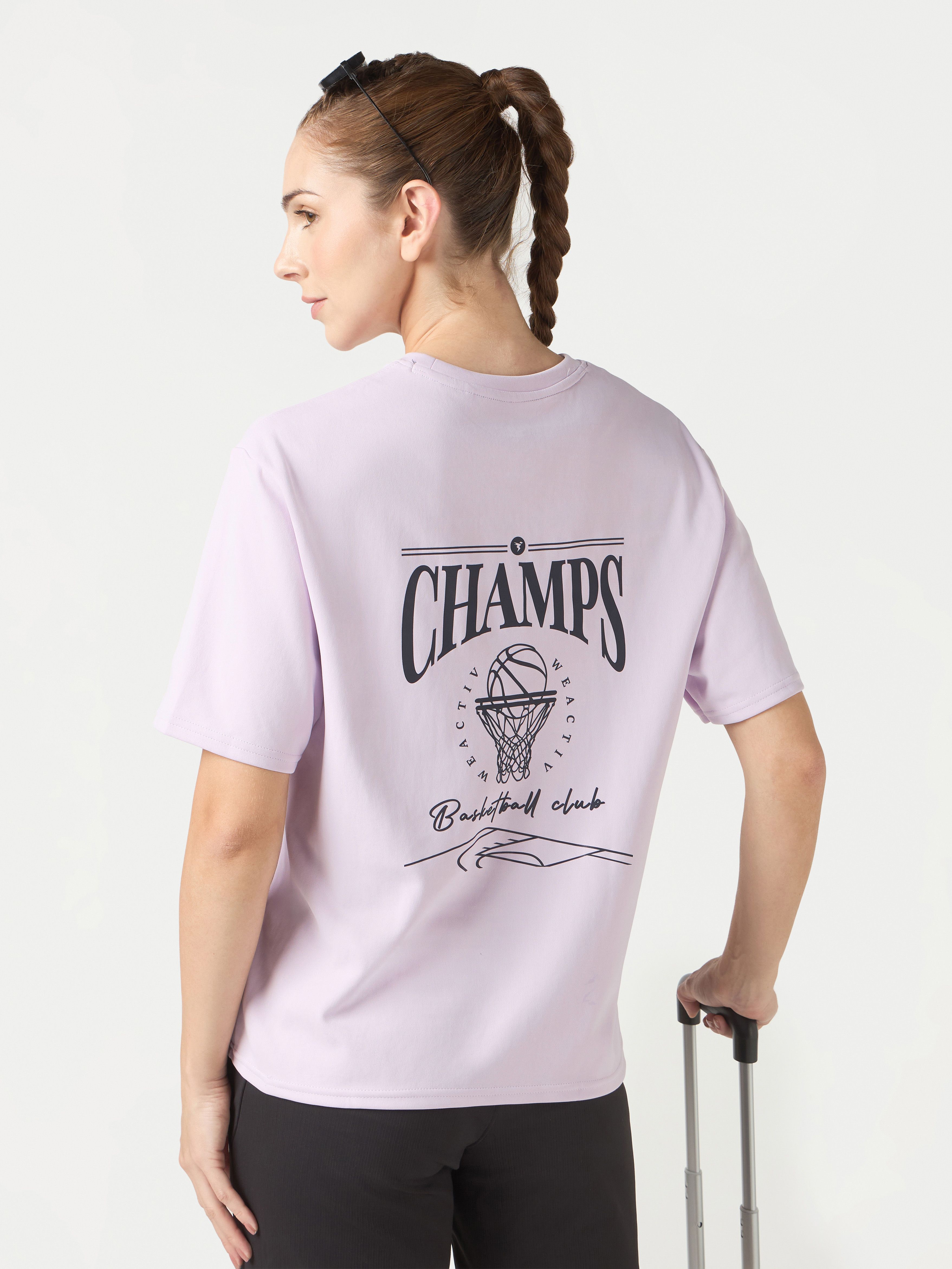 Women Graphic Print Round Neck Polyester Purple T-Shirt-image-29