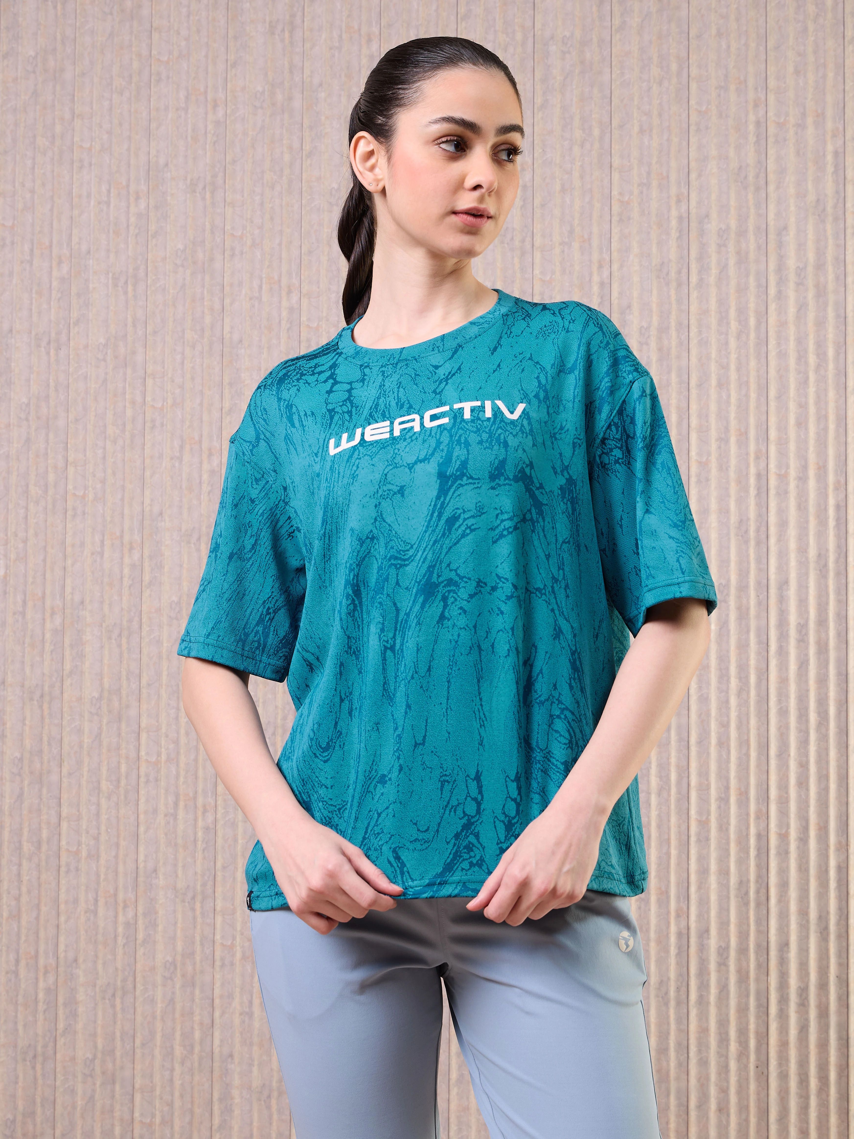 technosport Women Self Design Round Neck Polyester Dark Blue T-Shirt-picture-18