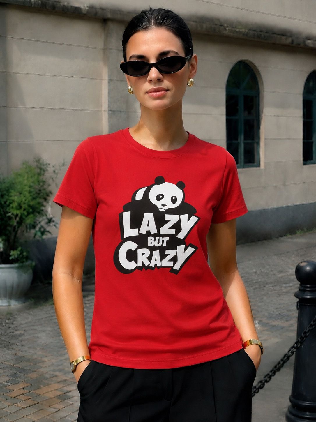 fabflee Women Solid Round Neck Cotton Blend Red T-Shirt-picture-26