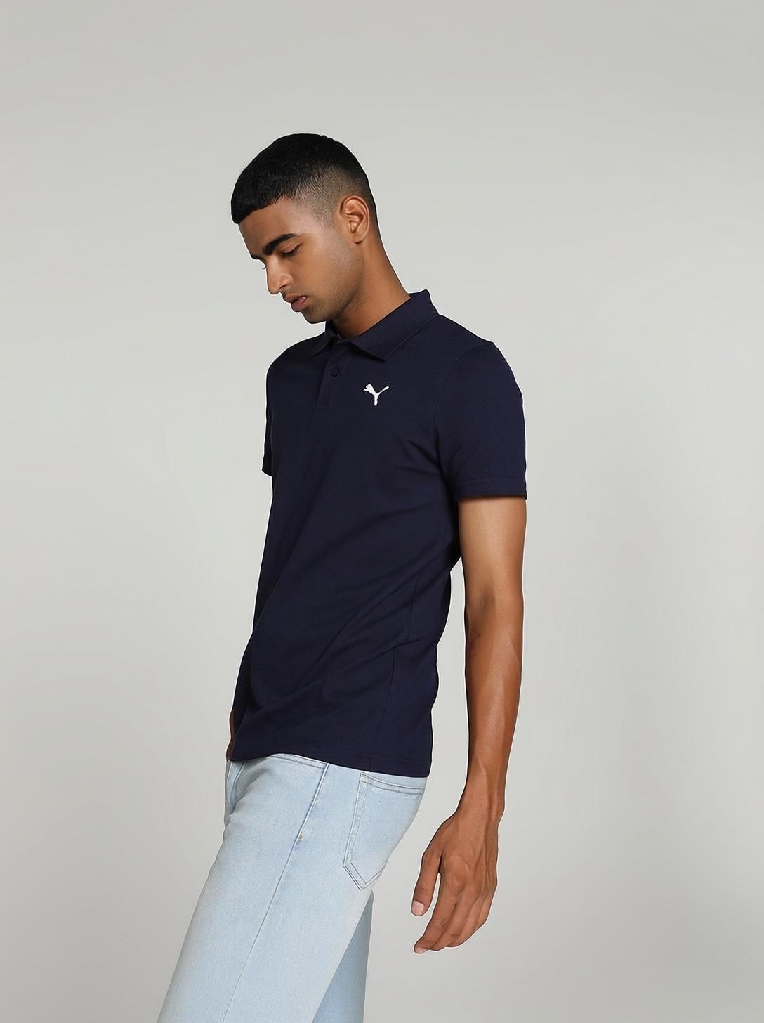 puma ESS Logo M Men Solid Polo Neck Pure Cotton Blue T-Shirt-picture-17