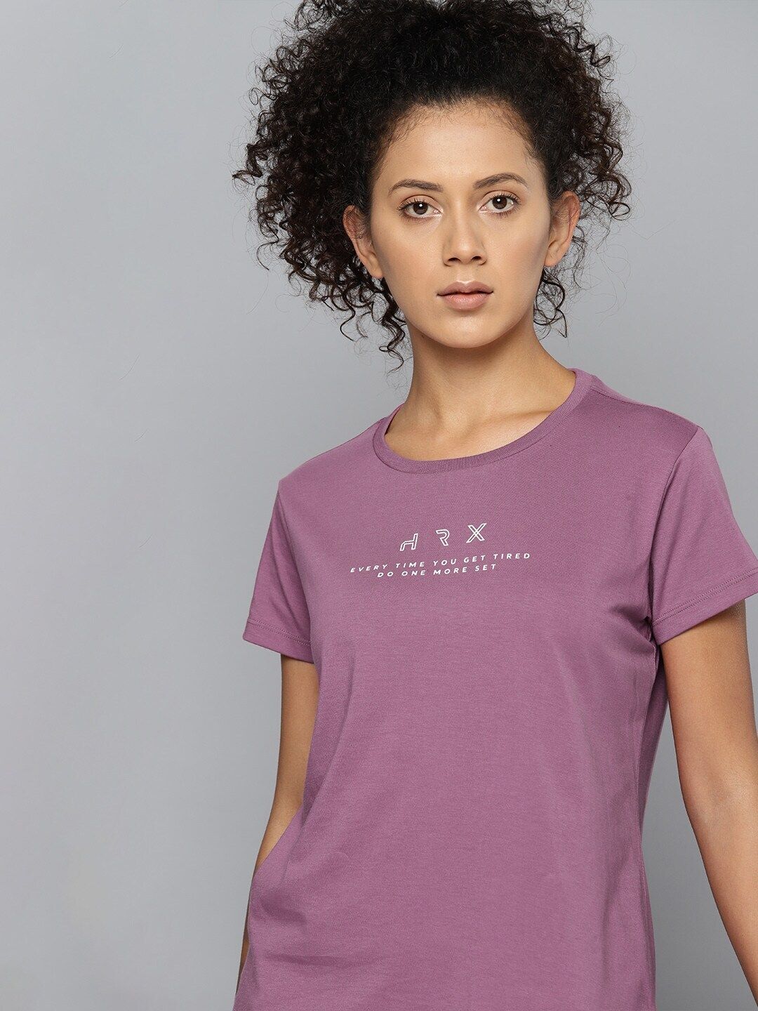 Women Printed Round Neck Pure Cotton Purple T-Shirt