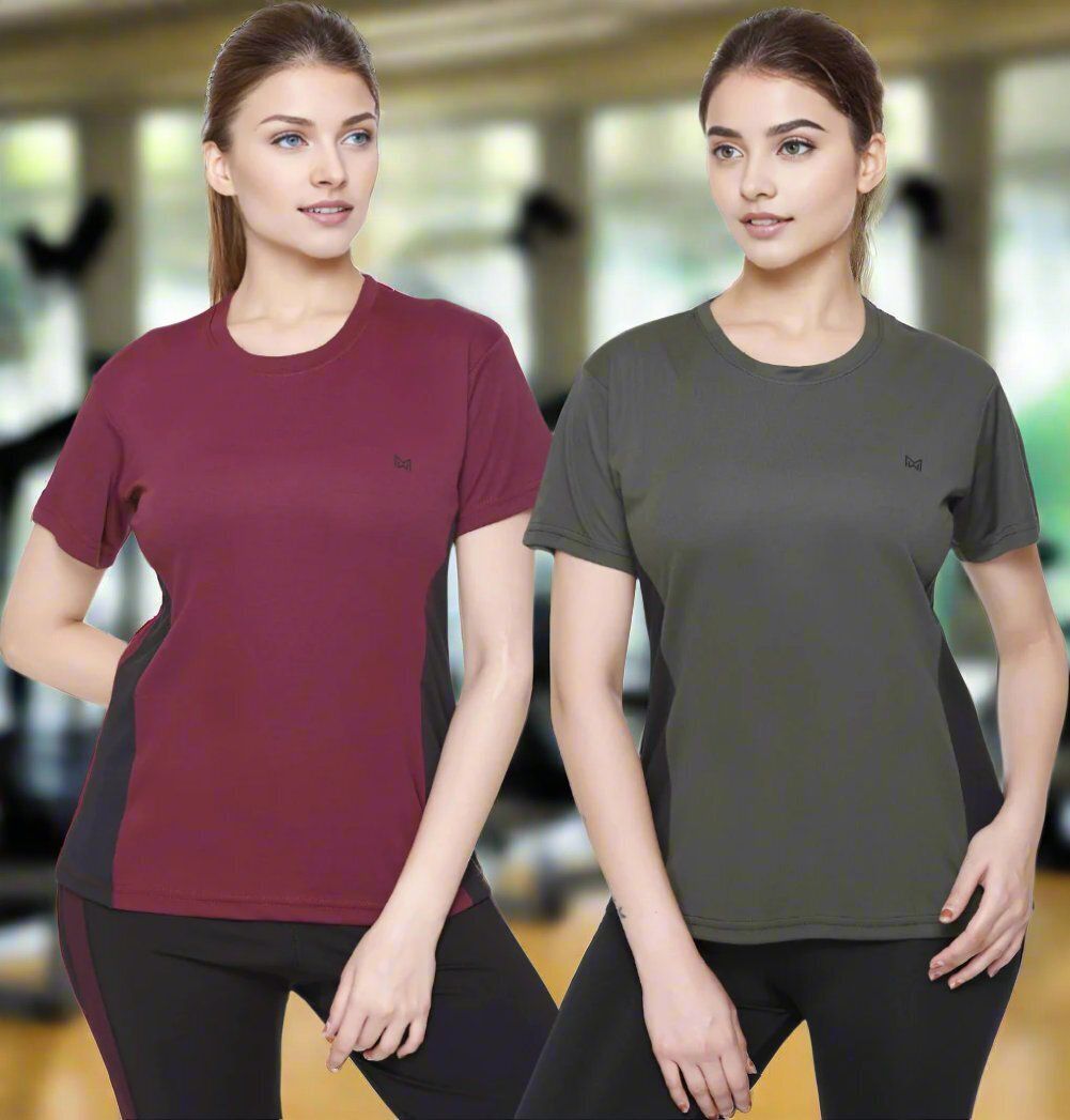 white moon Pack of 2 Women Solid Round Neck Polyester Multicolor T-Shirt-picture-11