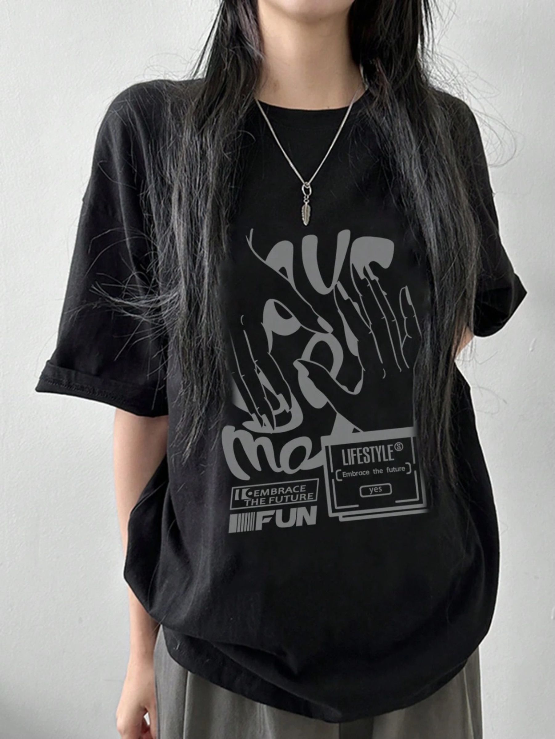 veroconic Women Graphic Print Round Neck Cotton Blend Black T-Shirt-picture-27