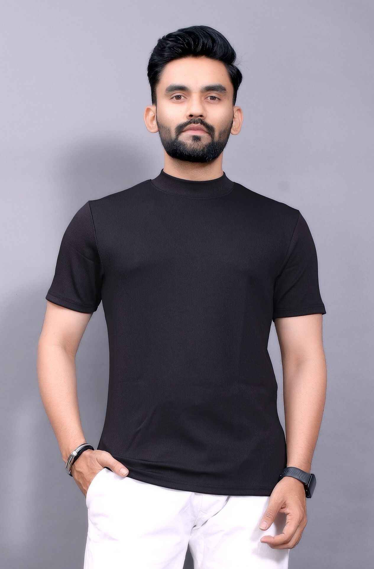dbax Men Solid Turtle Neck Polyester Black T-Shirt-picture-22