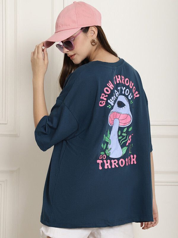 Typography, Printed Women Round Neck Cotton Blend Green T-Shirt-image-43