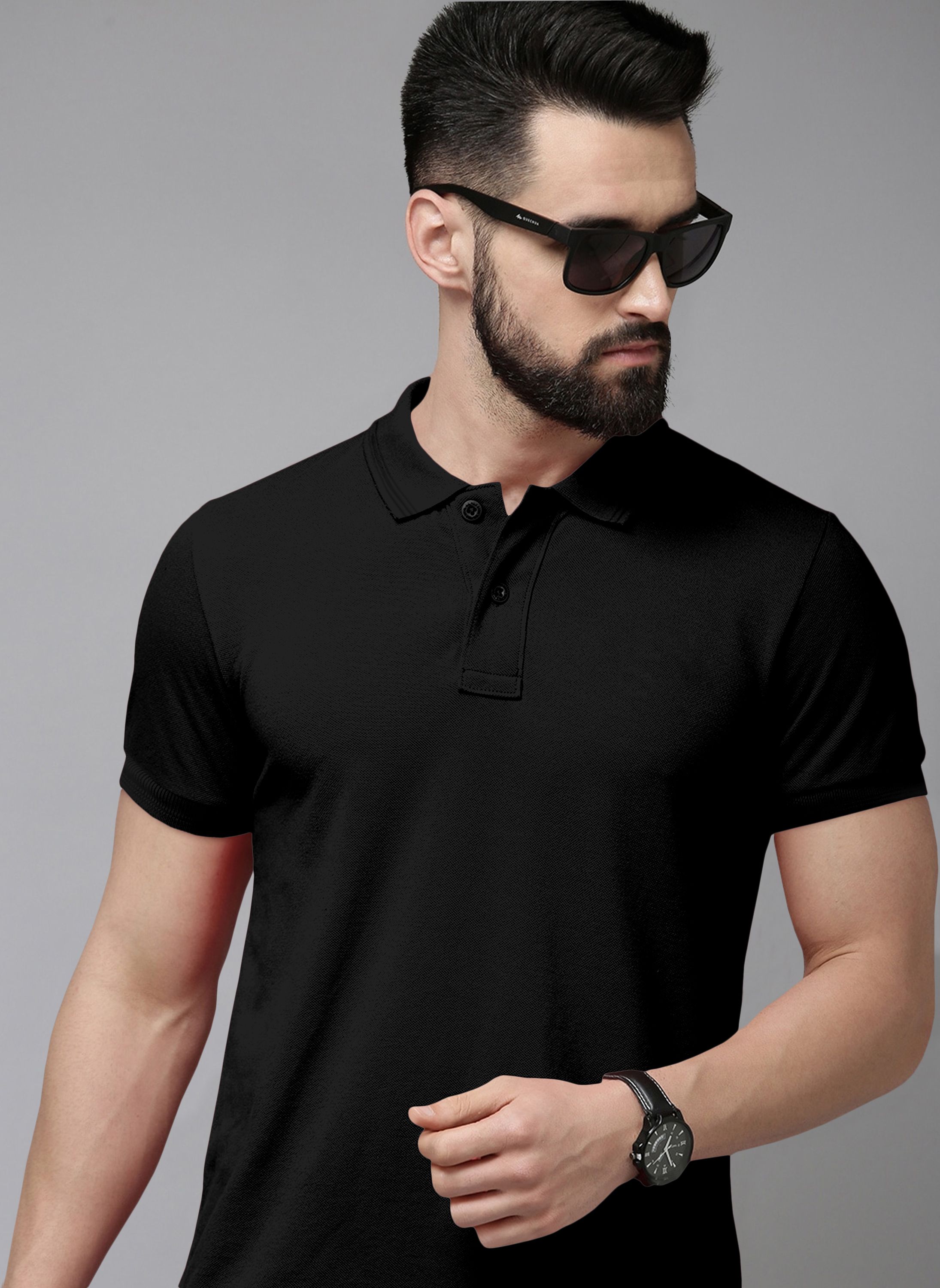 metronaut by flipkart Solid Men Polo Neck Polycotton Black T-Shirt-picture-11