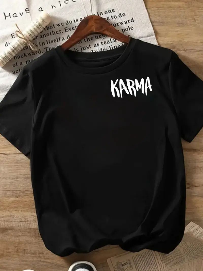 Women Printed Round Neck Cotton Blend Black T-Shirt-image-42