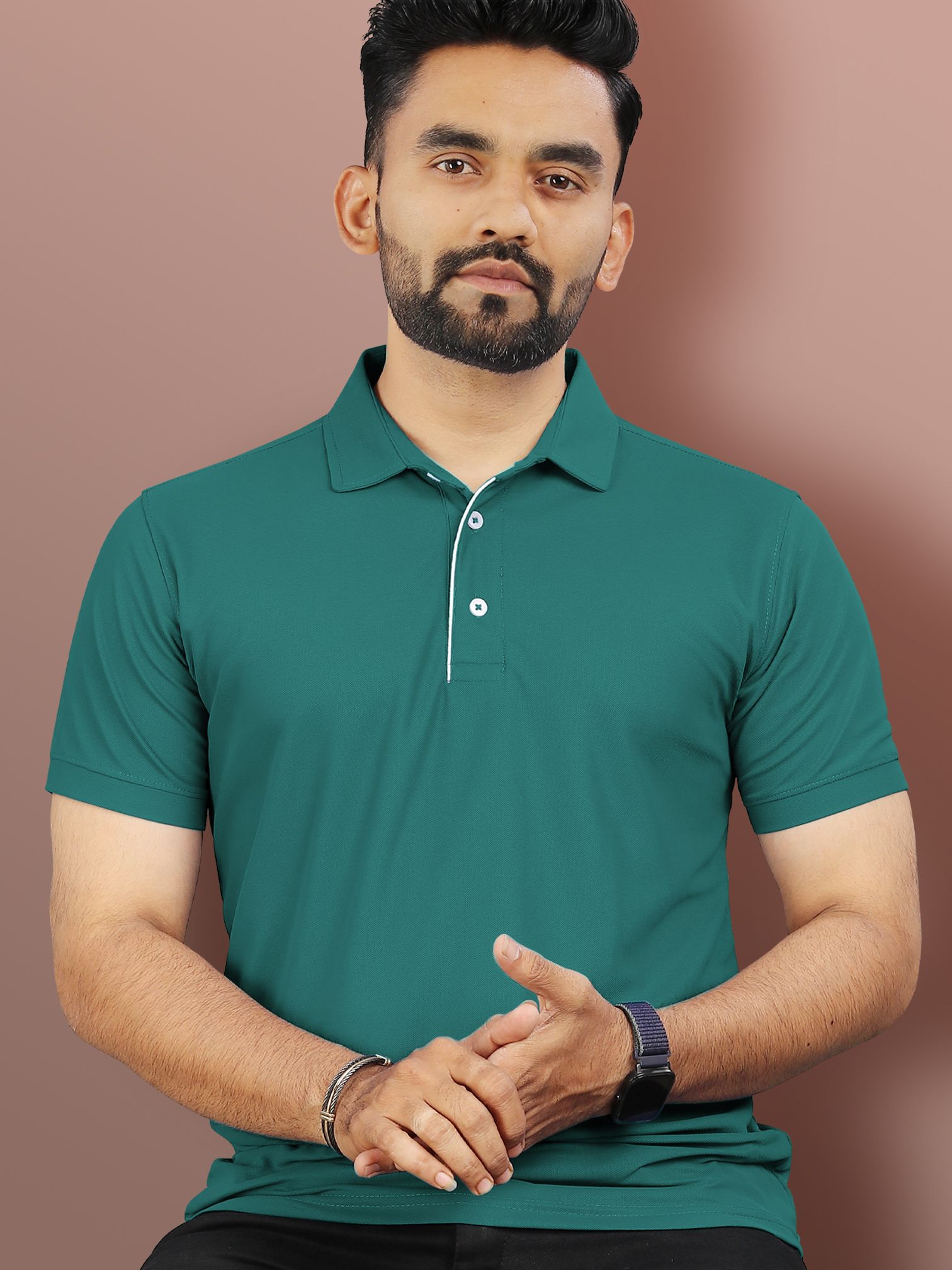 vebnor Men Solid Polo Neck Polyester Green T-Shirt-picture-12