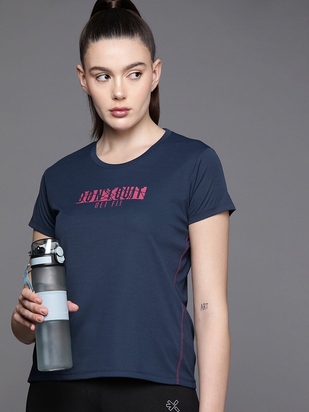 Women Printed Round Neck Polyester Blue T-Shirt