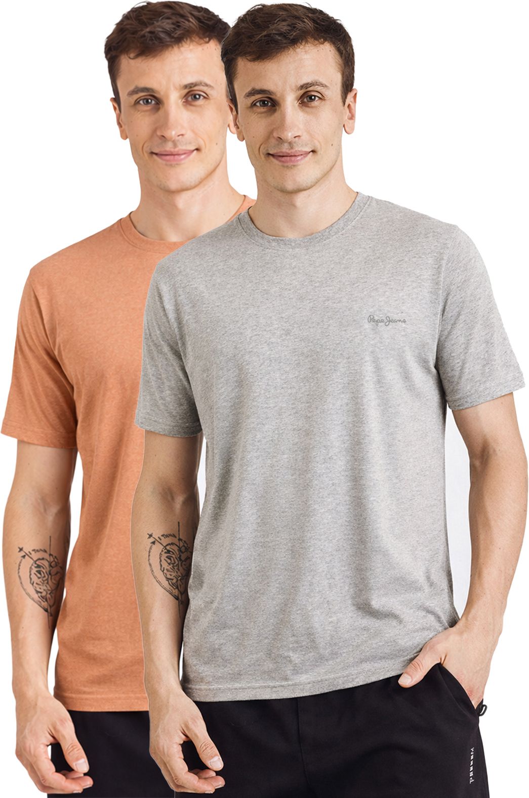 pepe jeans Pack of 2 Men Solid Round Neck Cotton Blend Grey T-Shirt-picture-12