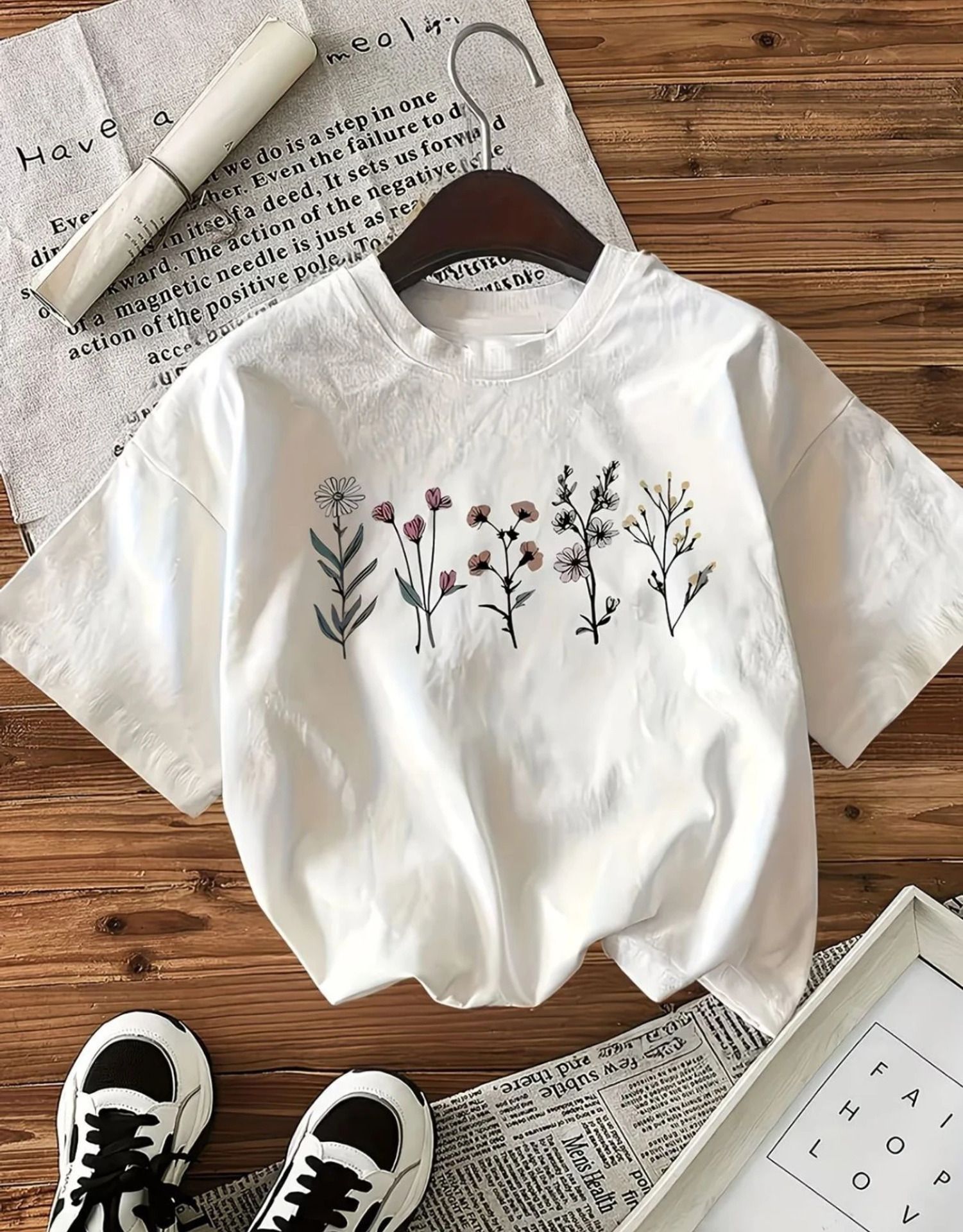 tonzon Women Printed Round Neck Cotton Blend White T-Shirt-picture-25
