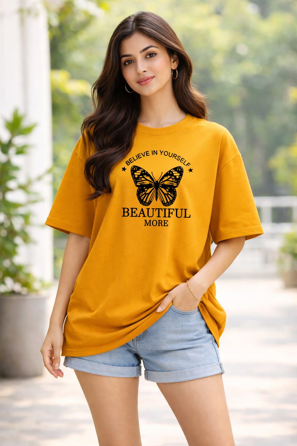 Women Graphic Print Round Neck Reversible Organic Cotton Yellow T-Shirt-image-41