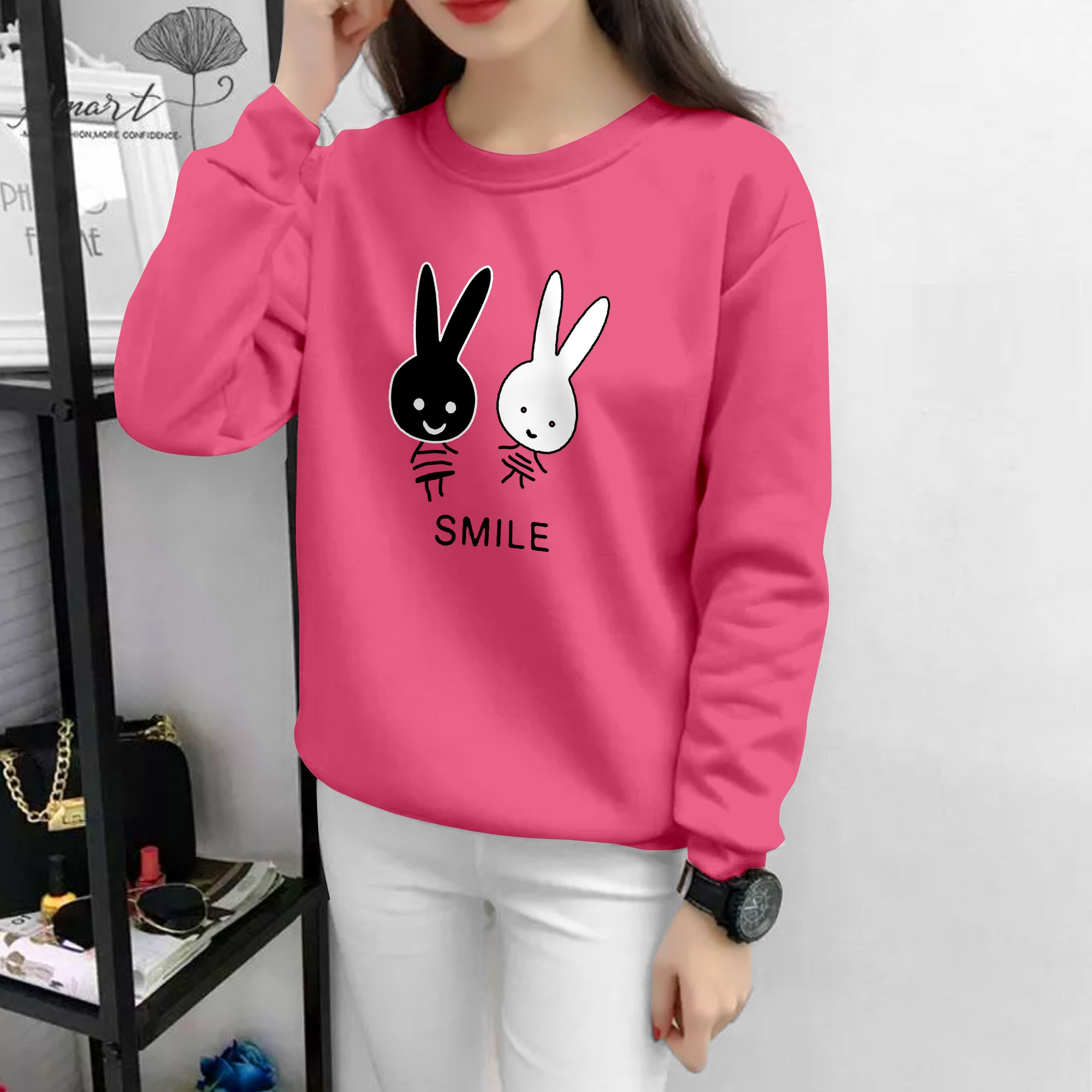 Women Printed Round Neck Cotton Blend Pink T-Shirt-image-38