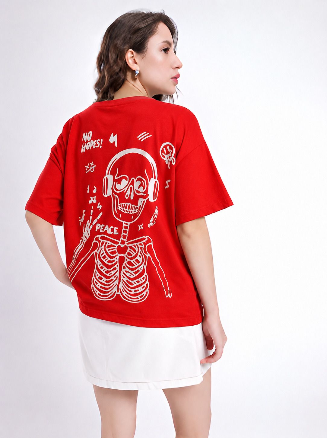 fabflee Women Printed Round Neck Cotton Blend Red T-Shirt-picture-2