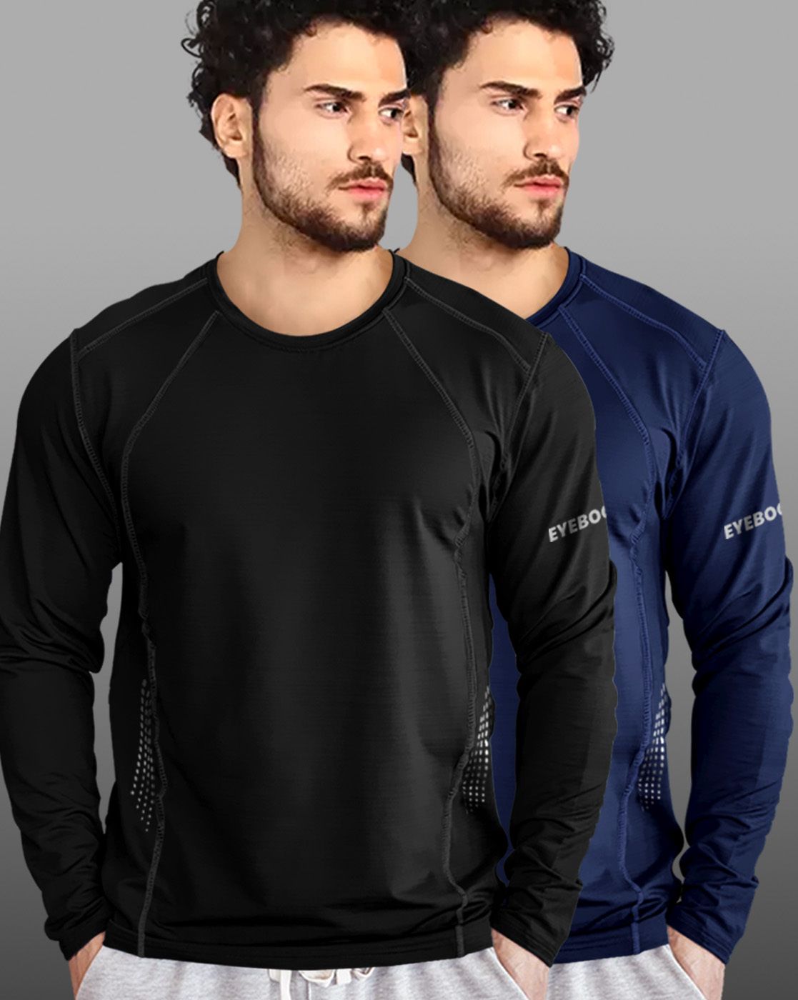 eyebogler Pack of 2 Men Solid Round Neck Polyester Black, Navy Blue T-Shirt-picture-10