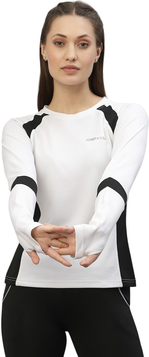 jump usa Women Sporty Round Neck Polyester White, Black T-Shirt-picture-22