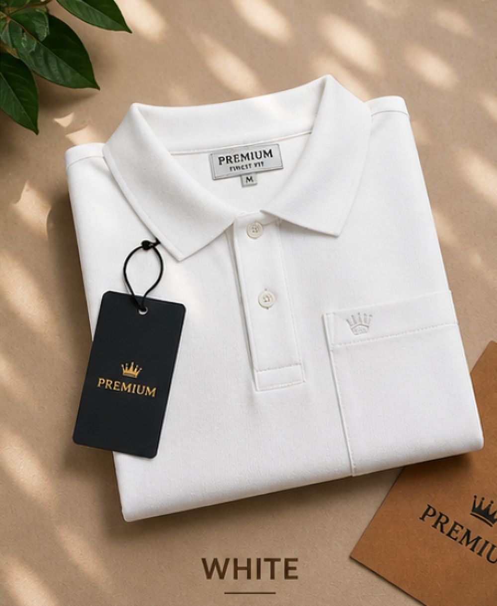 fashlook Men Solid Polo Neck Cotton Blend White T-Shirt-picture-22