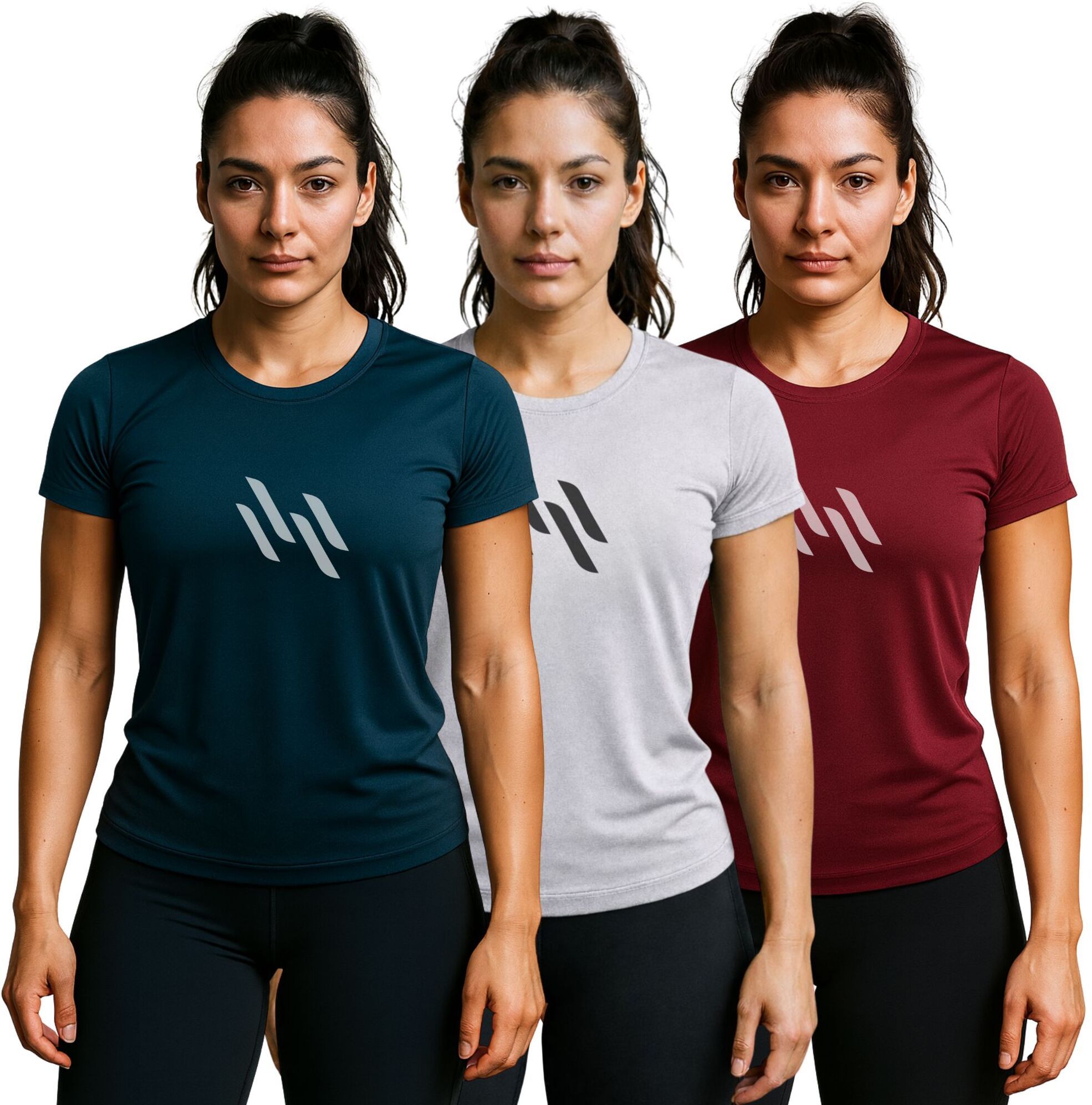 3colors Pack of 3 Women Printed Round Neck Polyester Blue, Grey, Maroon T-Shirt-picture-19