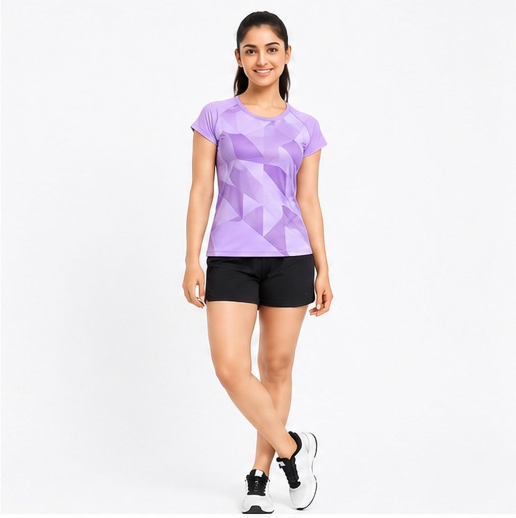 sporteeq Women Graphic Print Round Neck Polyester Purple T-Shirt-picture-41