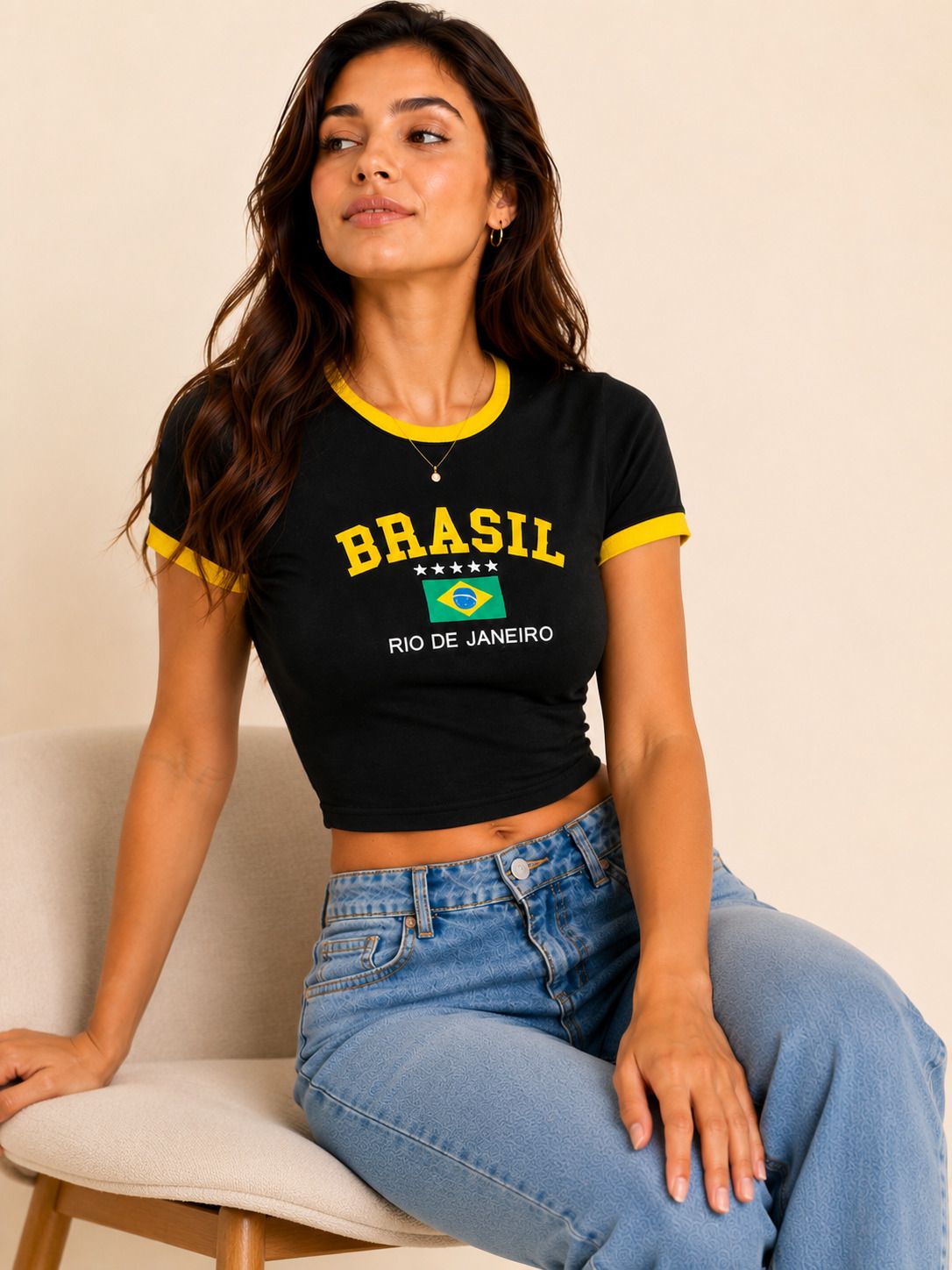 Women Printed Round Neck Cotton Blend Black, Yellow T-Shirt-image-3