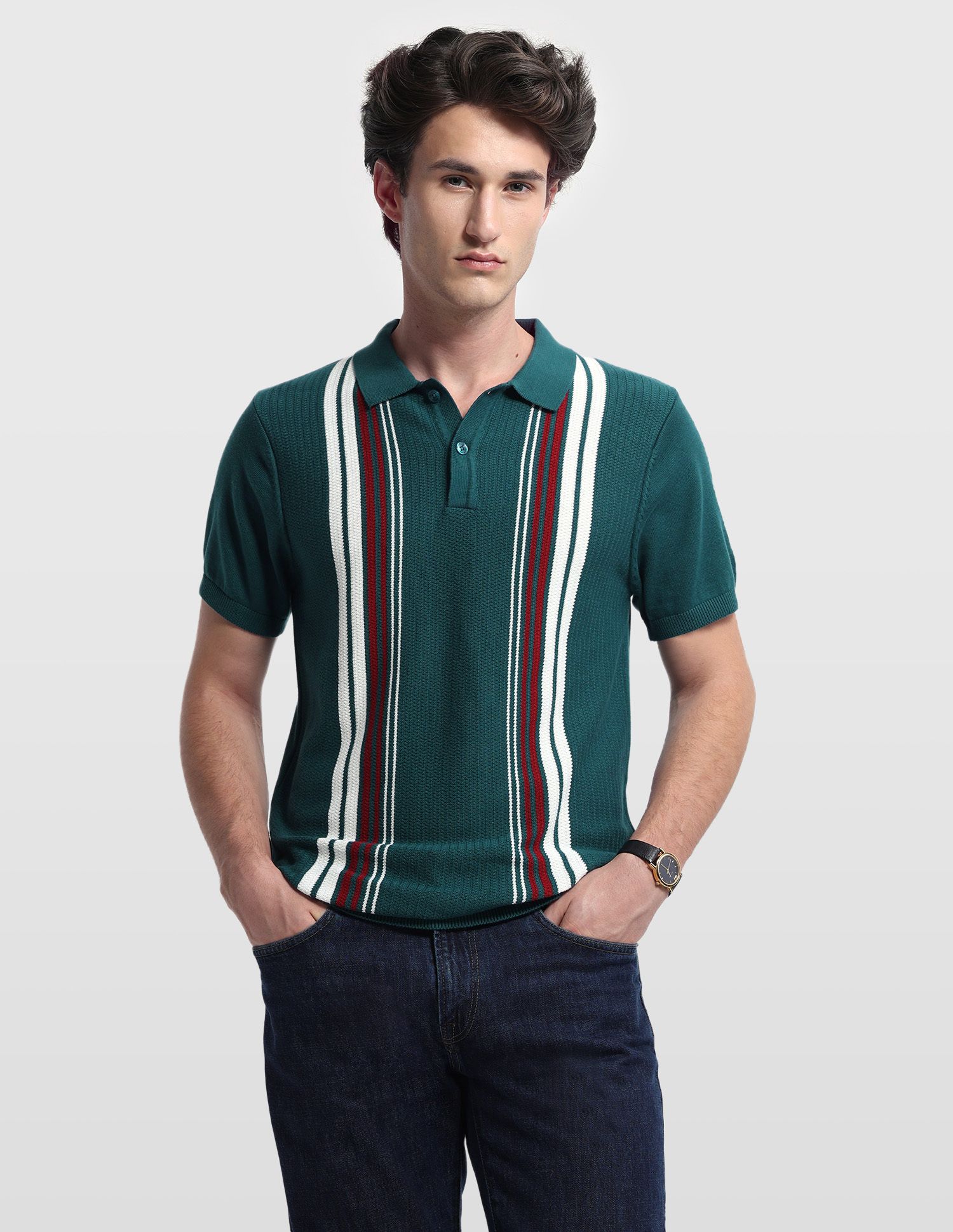 arrow sport Men Striped Polo Neck Pure Cotton Blue T-Shirt-picture-12