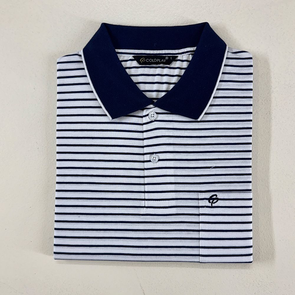 Men Striped Polo Neck Cotton Blend White T-Shirt-image-16