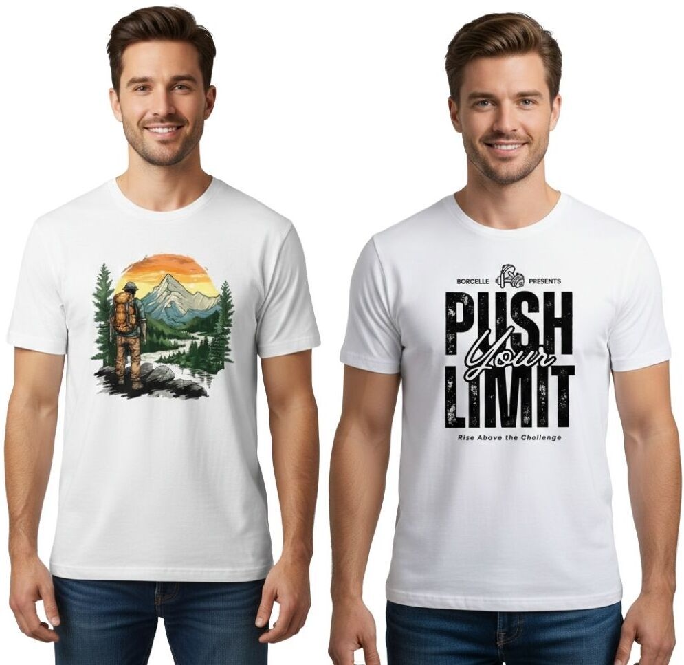 vkv fshion Pack of 2 Men Graphic Print Round Neck Cotton Blend White T-Shirt-picture-25