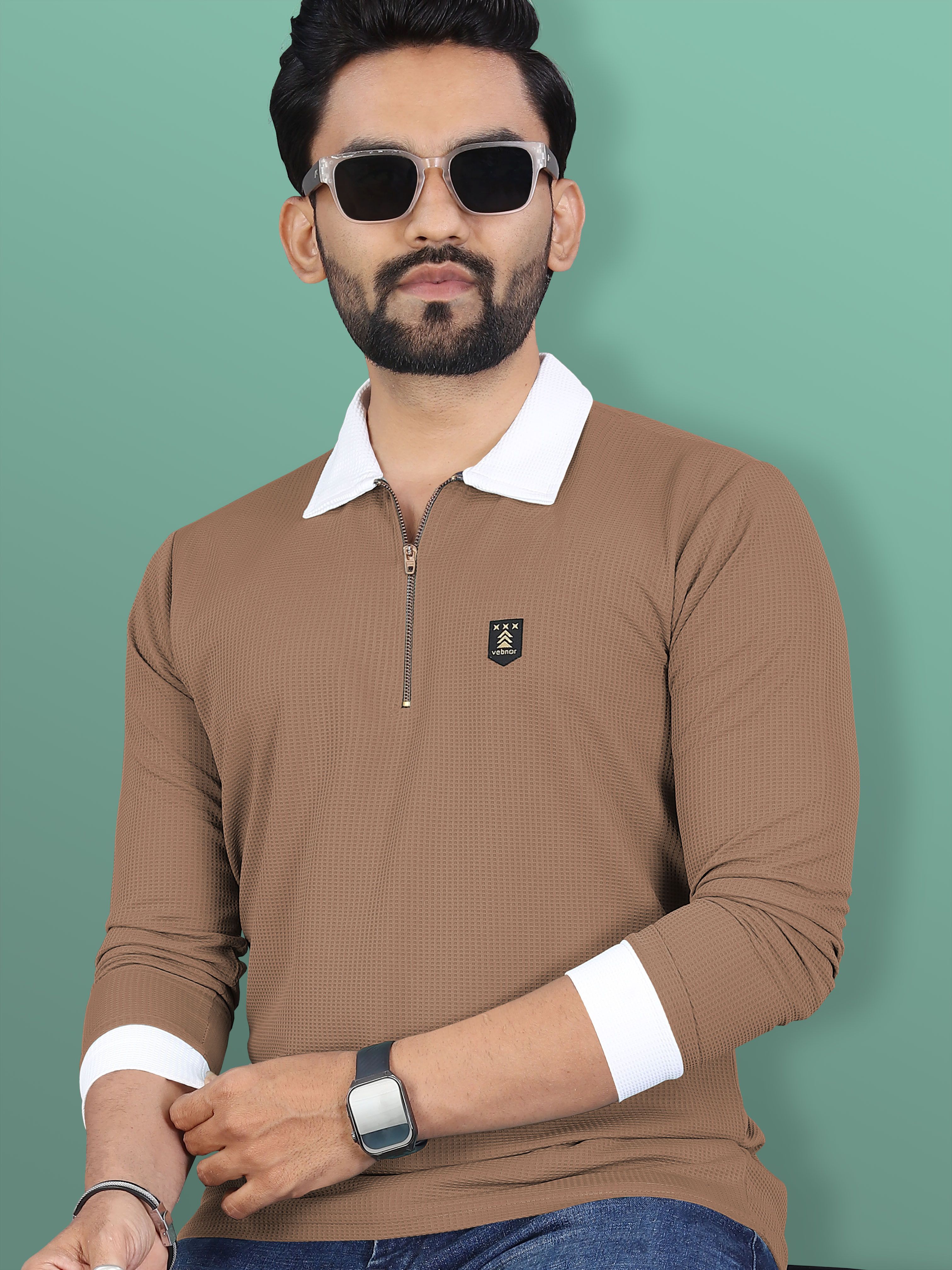 vebnor Men Self Design Polo Neck Polyester Brown T-Shirt-picture-31