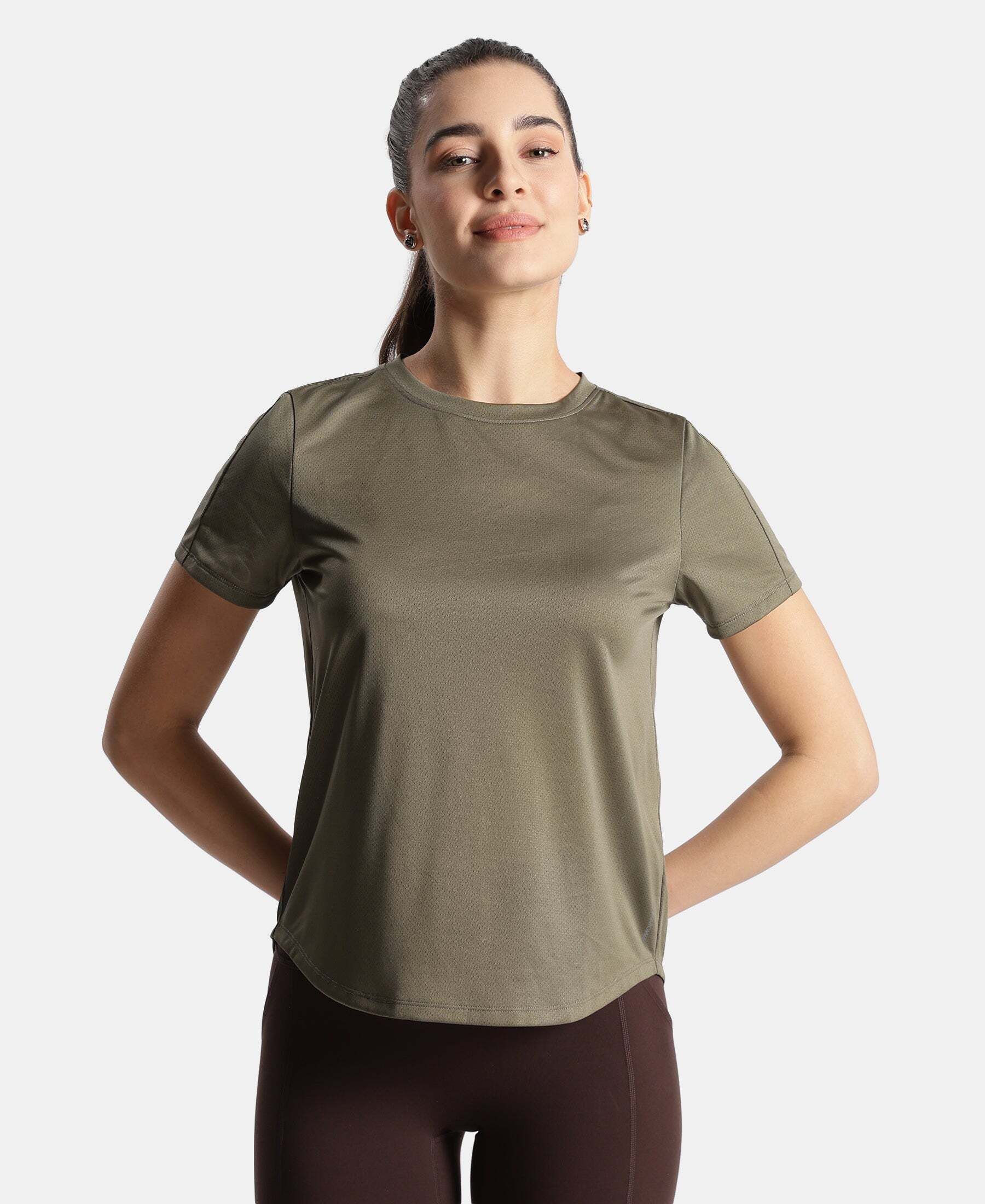 jockey Women Solid Round Neck Polyester Green T-Shirt-picture-14