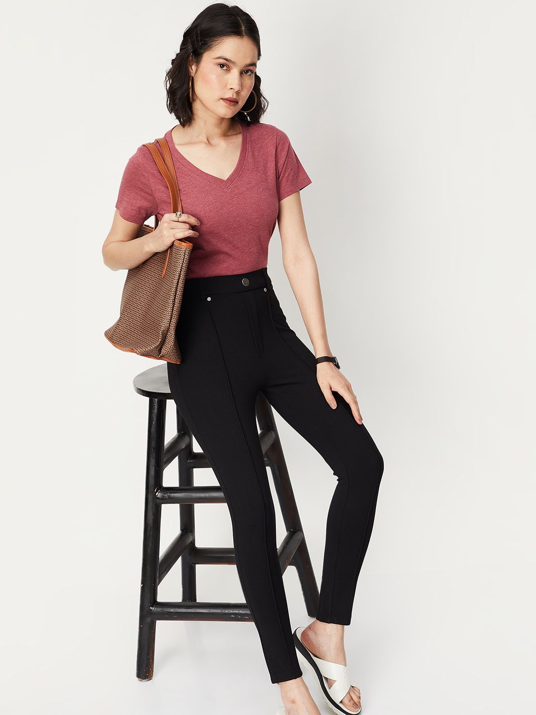 max Women Solid V Neck Polycotton Red T-Shirt-picture-12