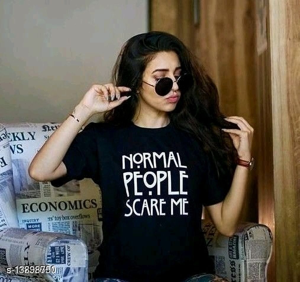 balajitextile Women Graphic Print Round Neck Cotton Blend Black T-Shirt-picture-18